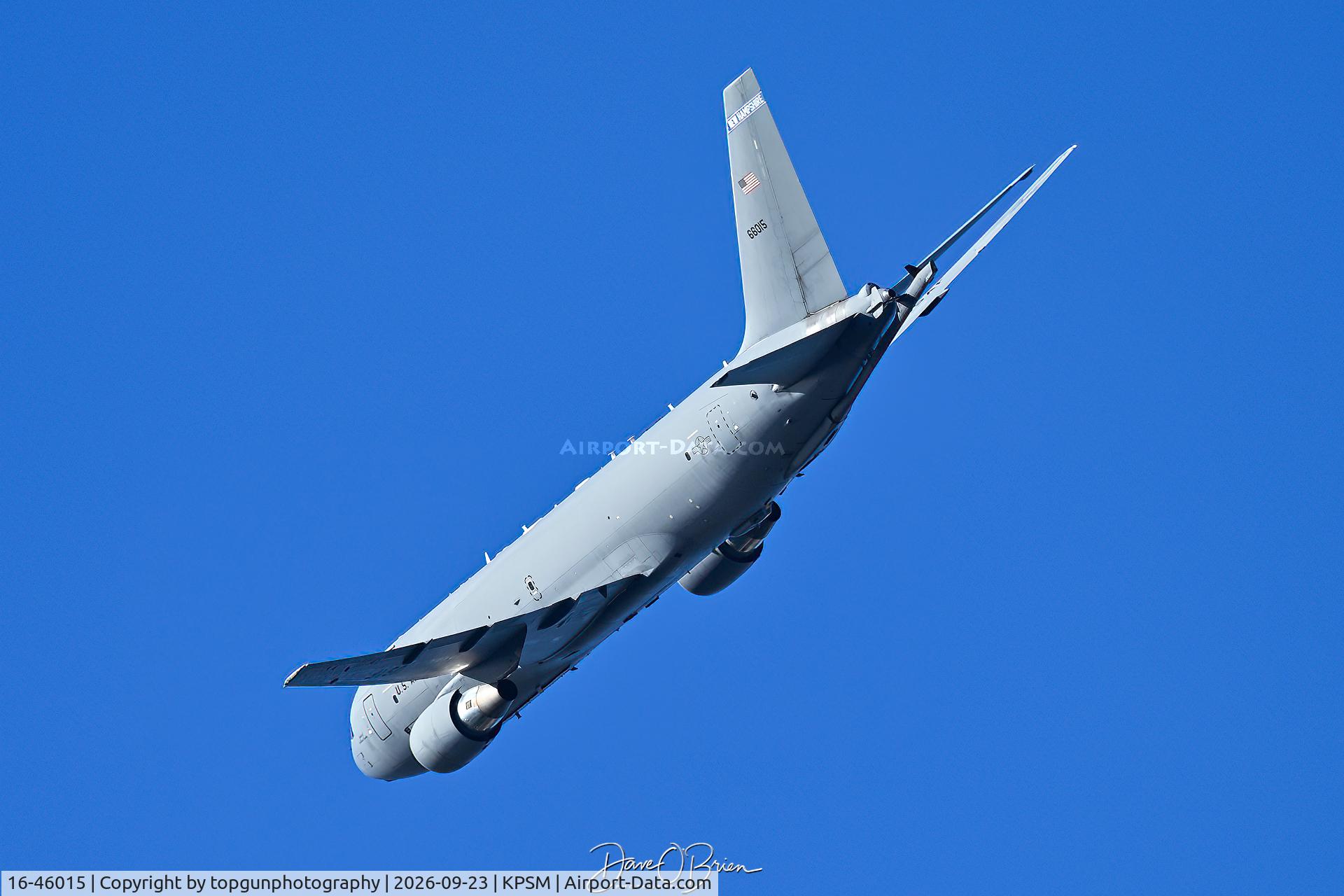 Aircraft 16-46015, 2019 Boeing KC-46A Pegasus, c/n 34134 l/n 1114, PACK33 in the overhead, at KPSM, photo by topgunphotography