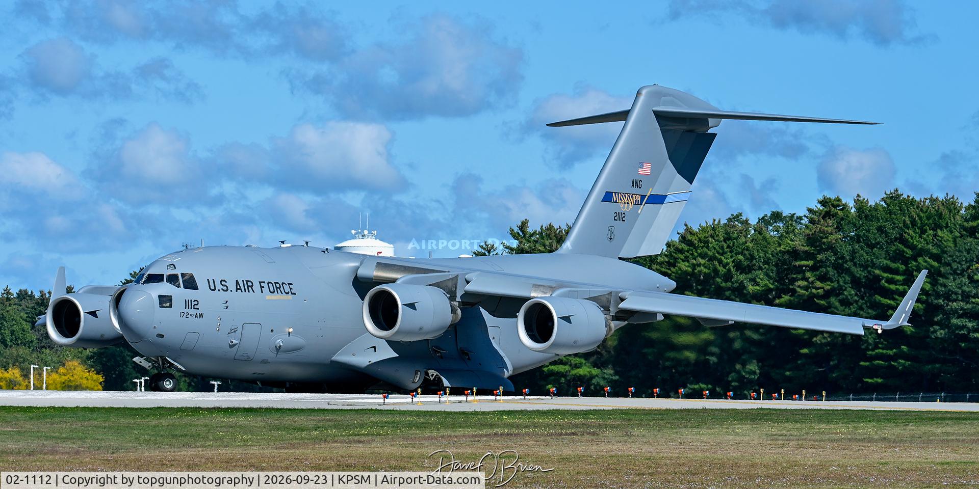 Aircraft 02-1112, 2002 Boeing C-17A Globemaster III, c/n P-112, REACH279 taking RW34, at KPSM, photo by topgunphotography