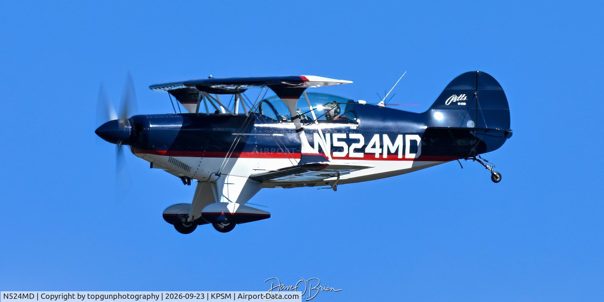 Aircraft N524MD, 1995 Aviat Aircraft Inc Pitts S-2B, c/n 5309, Small acrobatic plane inbound, at KPSM, photo by topgunphotography