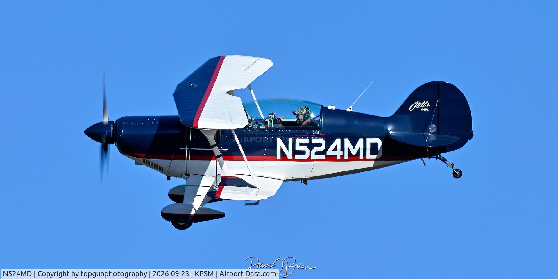 Aircraft N524MD, 1995 Aviat Aircraft Inc Pitts S-2B, c/n 5309, landing RW34, at KPSM, photo by topgunphotography