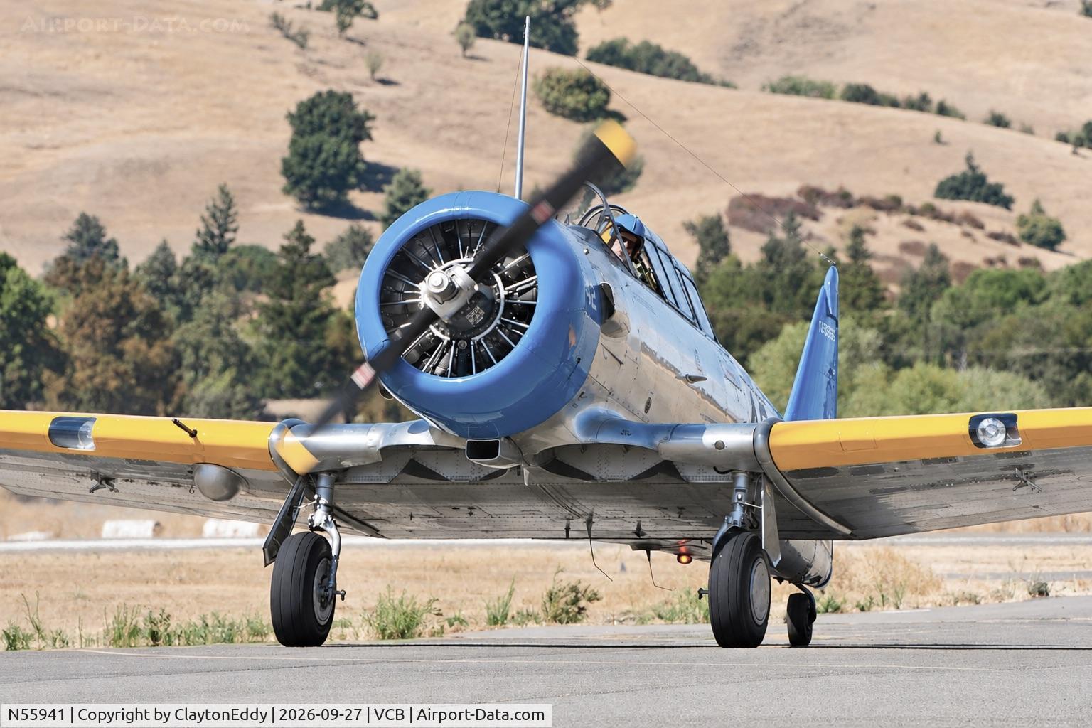 Aircraft N55941, 1942 North American AT-6, c/n 88-9544, Vacaville Nut Tree airport in California 2026, at VCB, photo by ClaytonEddy