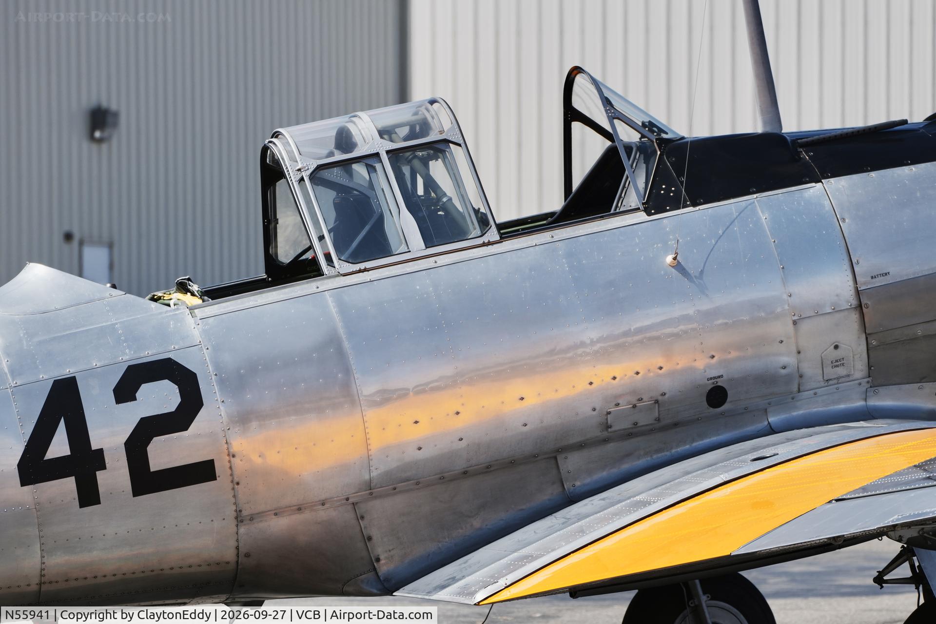 Aircraft N55941, 1942 North American AT-6, c/n 88-9544, Vacaville Nut Tree airport in California 2026, at VCB, photo by ClaytonEddy