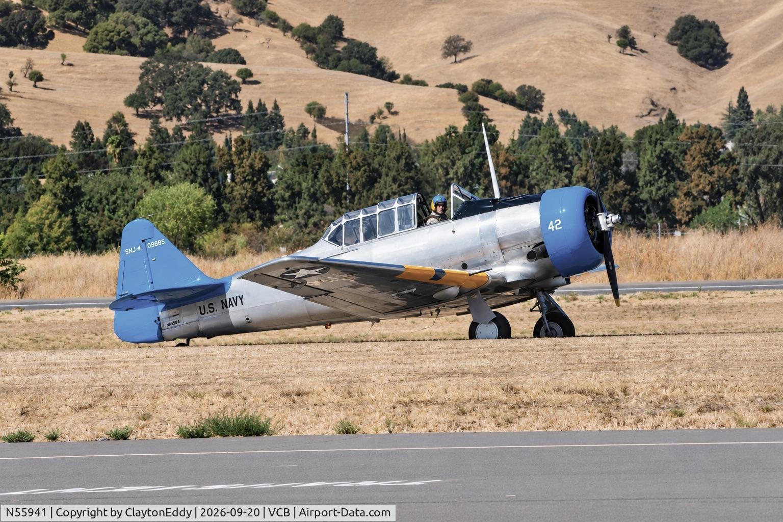 Aircraft N55941, 1942 North American AT-6, c/n 88-9544, Vacaville Nut Tree in California 2026, at VCB, photo by ClaytonEddy