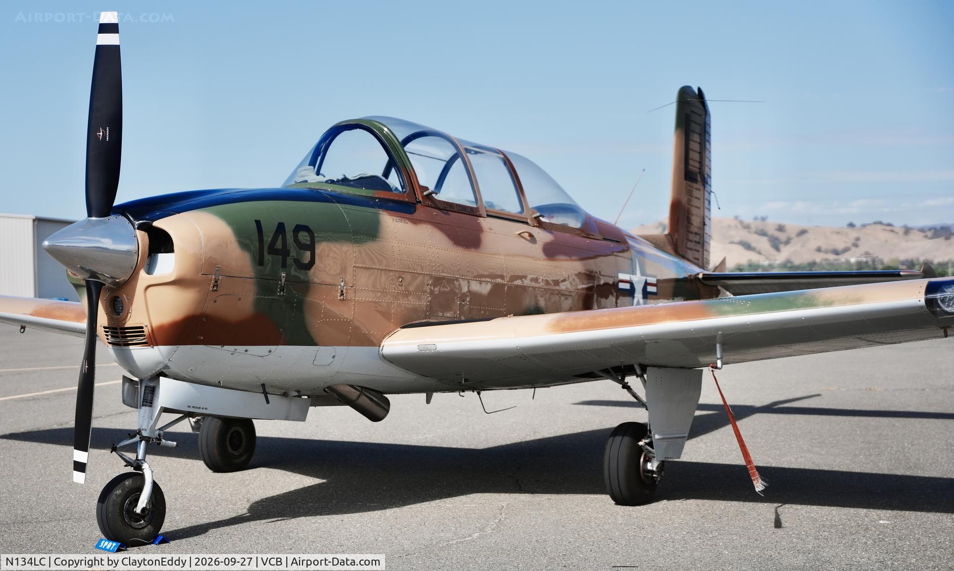 Aircraft N134LC, 1953 Beech (CCF) T-34A (A45) Mentor, c/n CCF34-118, Planes, Trains and Automobiles Vacaville Nut Tree airport in California 2026., at VCB, photo by ClaytonEddy