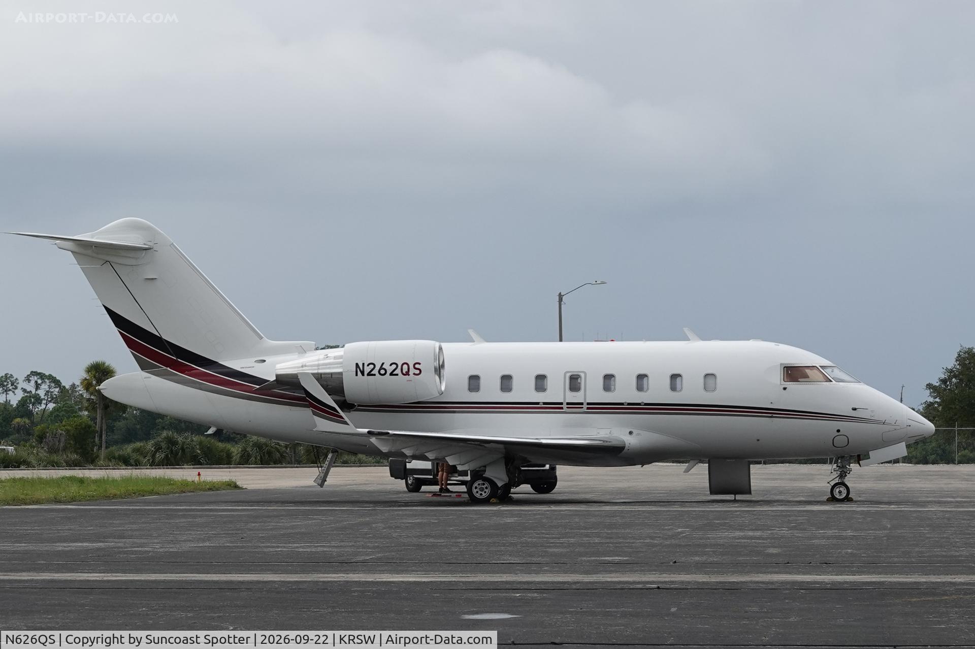Aircraft N626QS, NetJets Challenger sits on the ramp at Private Sky at Southwest Florida International Airport, at KRSW, photo by Suncoast Spotter