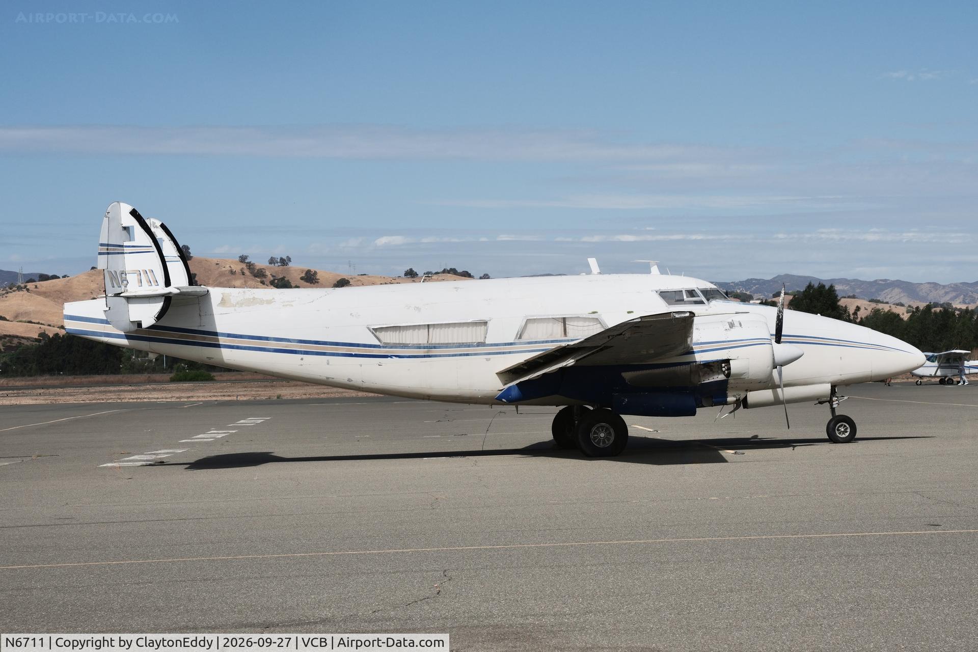 Aircraft N6711, 1966 Lockheed 18 Lodestar, c/n 2484, Vacaville Nut Tree airport in California 2026, at VCB, photo by ClaytonEddy