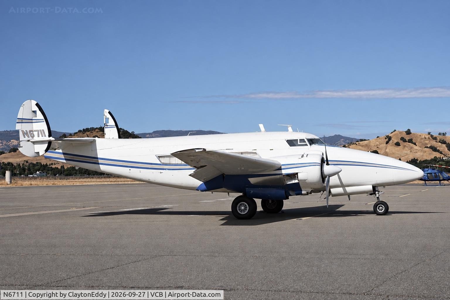 Aircraft N6711, 1966 Lockheed 18 Lodestar, c/n 2484, Vacaville Nut Tree airport in California 2026., at VCB, photo by ClaytonEddy