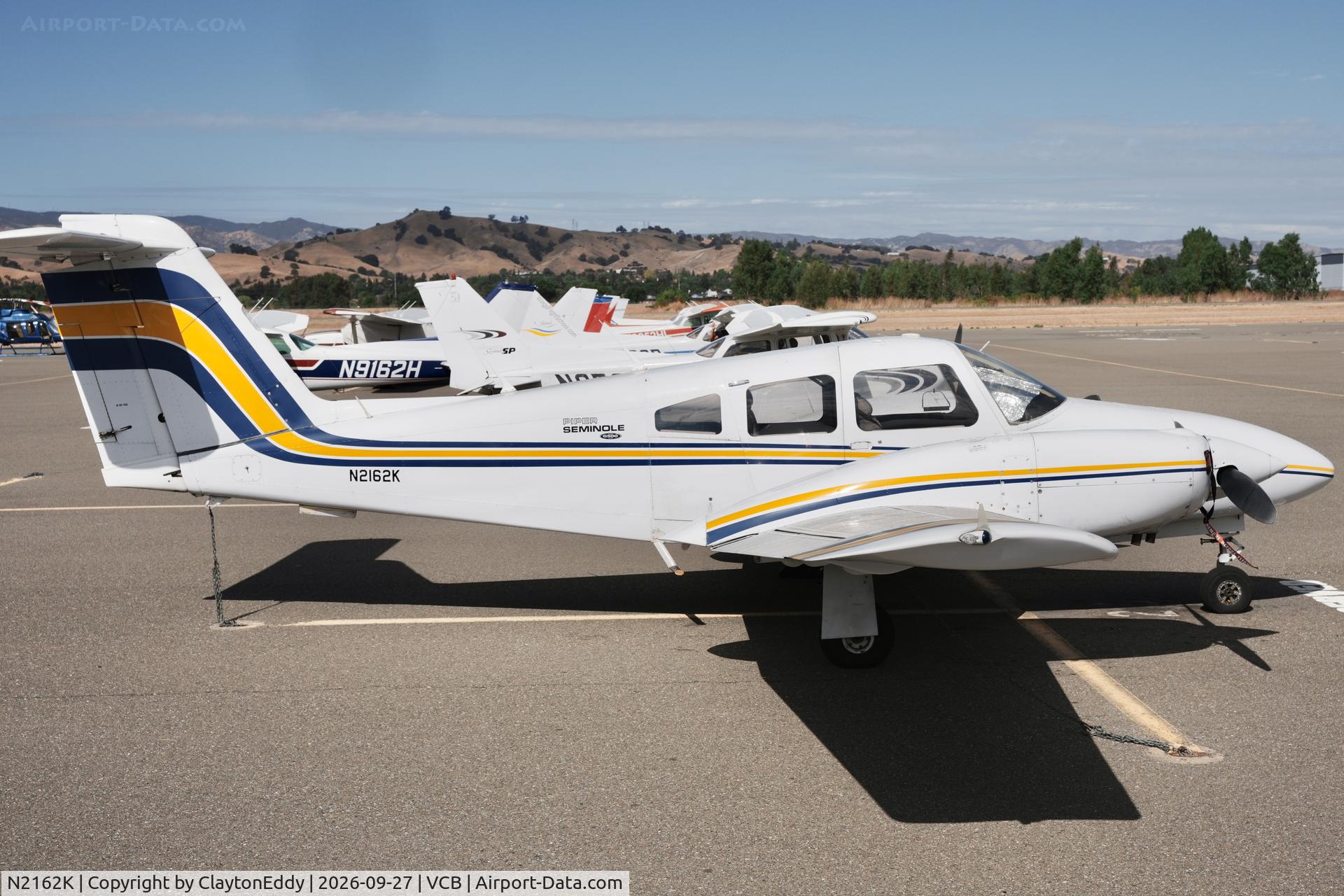 Aircraft N2162K, 1978 Piper PA-44-180 Seminole, c/n 44-7995198, Vacaville Nut Tree airport in California. 2026., at VCB, photo by ClaytonEddy