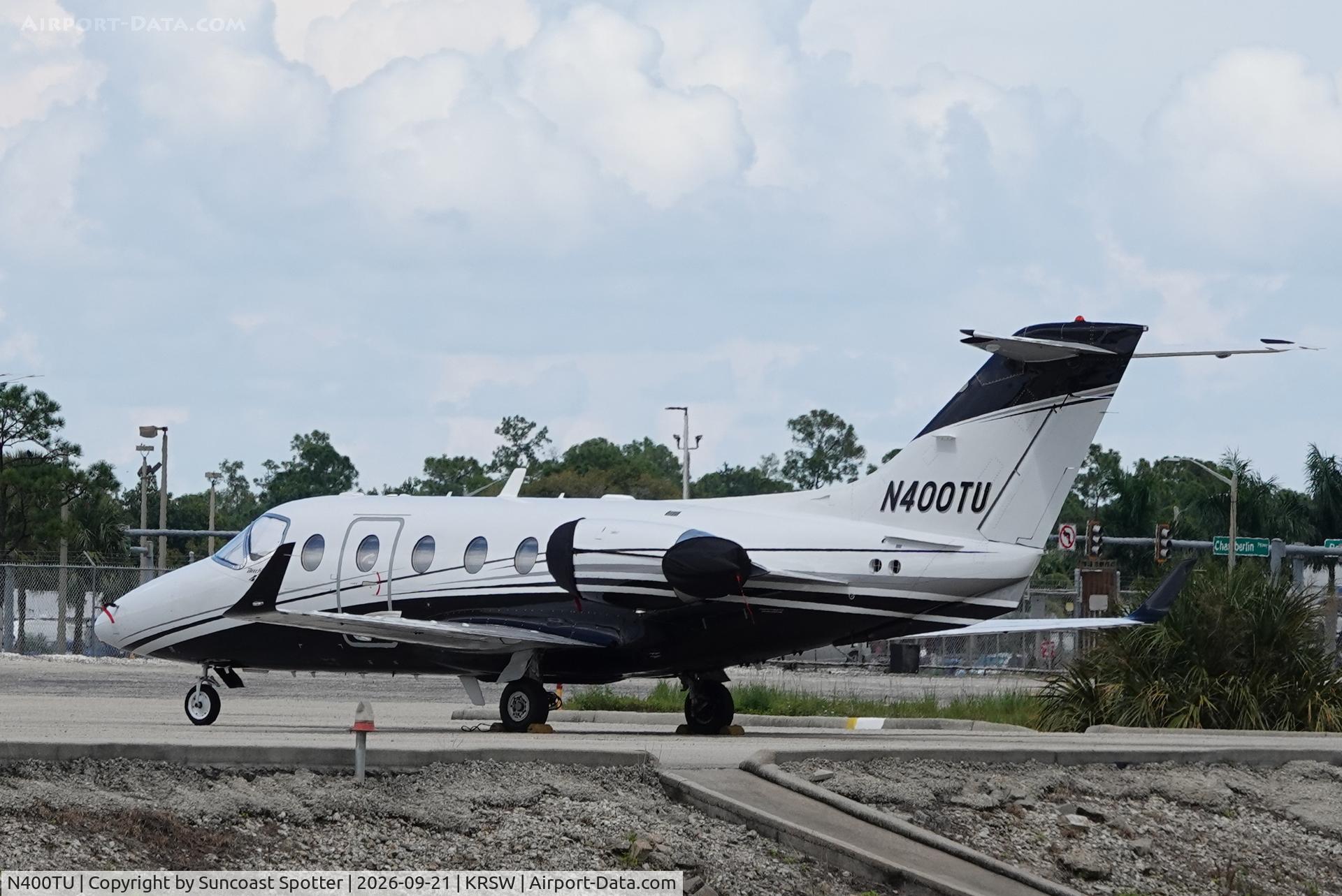 Aircraft N400TU, 1998 Raytheon Aircraft Company 400A, c/n RK199, Beechjet 400TU sits on the Private Sky ramp at Southwest Florida International Airport, at KRSW, photo by Suncoast Spotter