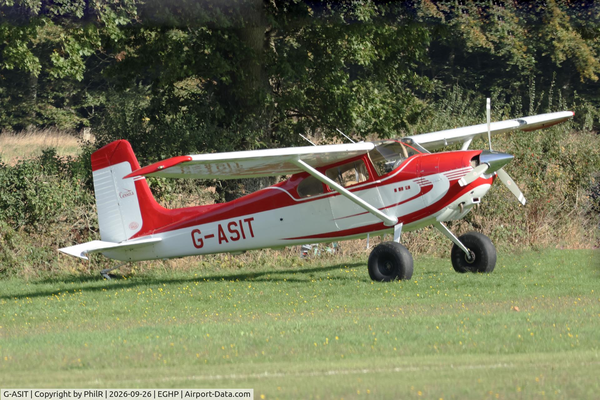 Aircraft G-ASIT, 1968 Beagle B-121 Pup Series 1 (Pup 100), c/n B121-019, G-ASIT 1956 Cessna 180STOL Championship Popham, at EGHP, photo by PhilR