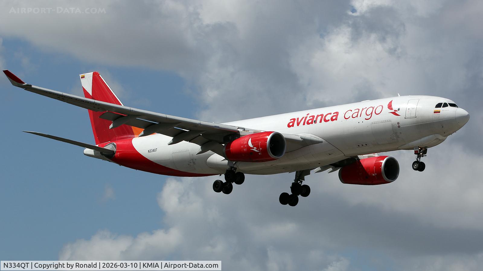 Aircraft N334QT, 2013 Airbus A330-243F, c/n 1448, at mia, at KMIA, photo by Ronald