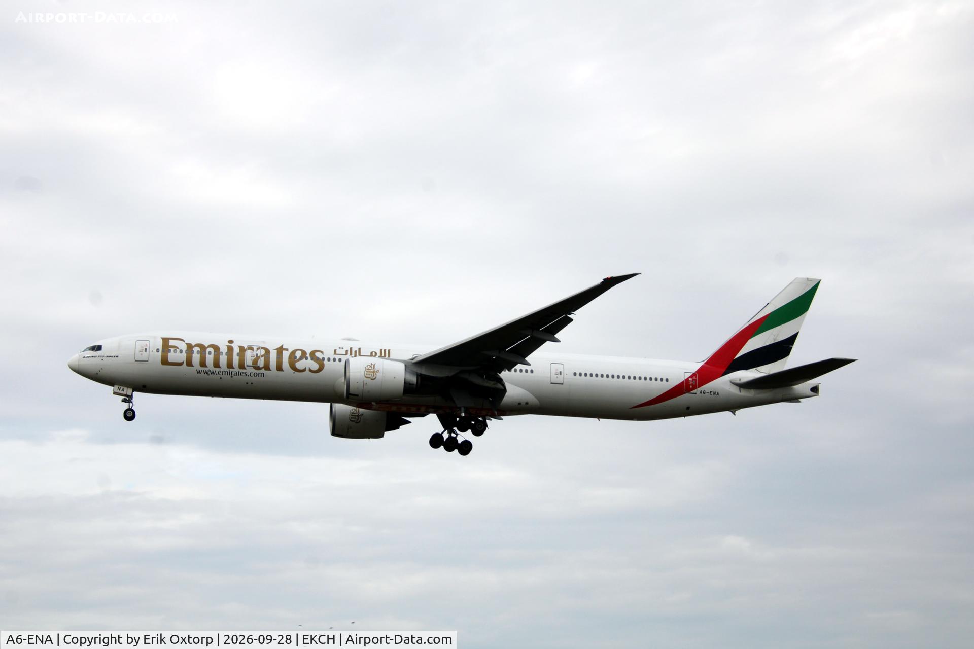 Aircraft A6-ENA, 2012 Boeing 777-31H/ER, c/n 41082 l/n 1047, A6-ENA landing rw 22L, at EKCH, photo by Erik Oxtorp