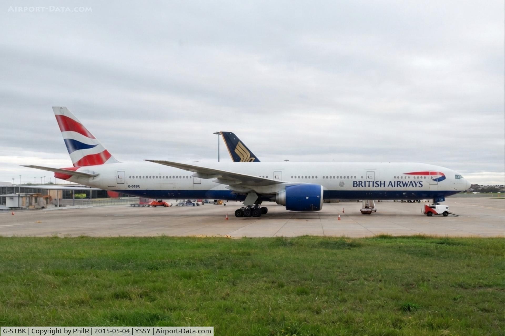 Aircraft G-STBK, 2014 Boeing 777-336/ER, c/n 42121 l/n 1204, G-STBK 2014 B777-300 BA SYD, at YSSY, photo by PhilR