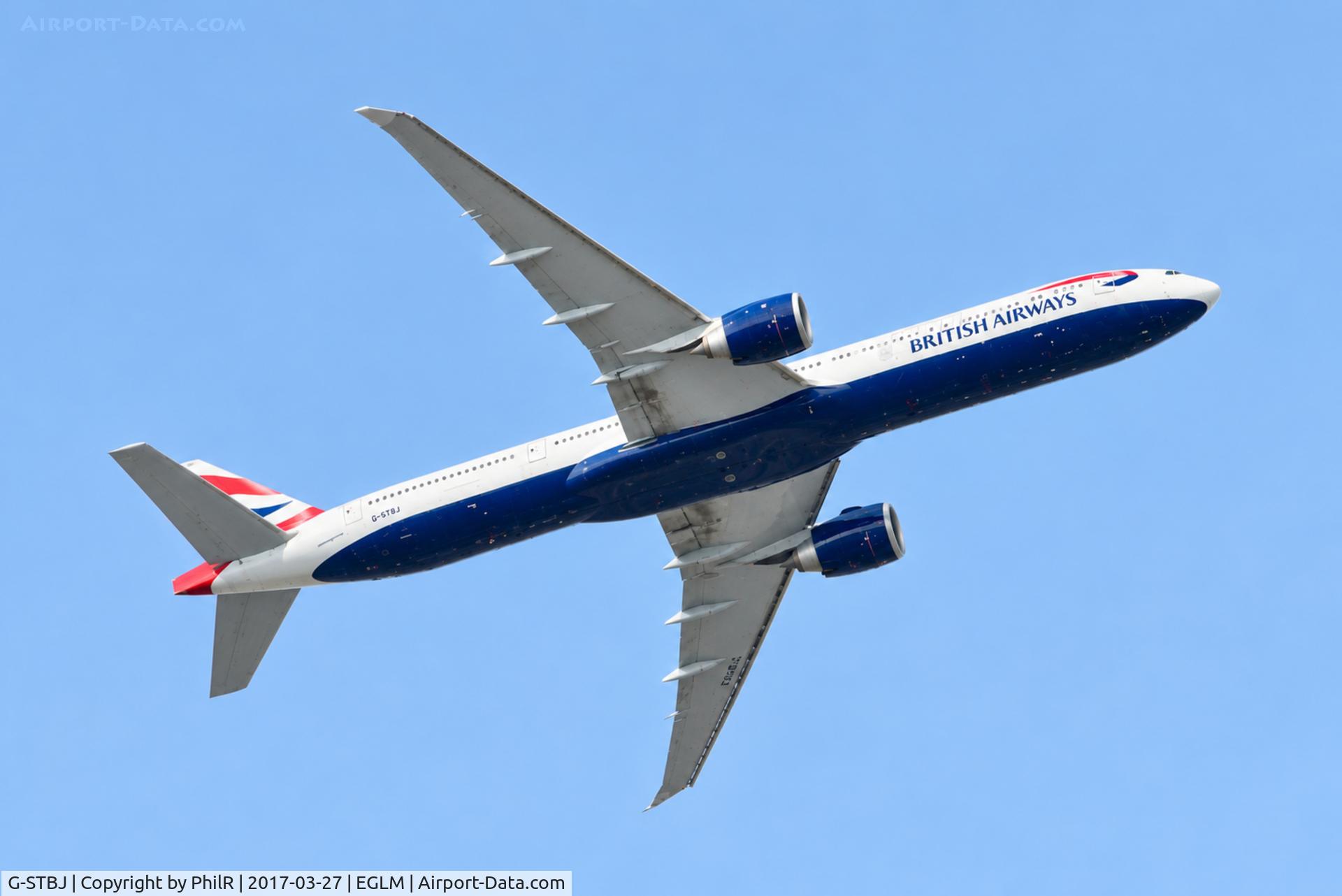 Aircraft G-STBJ, 2014 Boeing 777-336/ER, c/n 43703, G-STBJ 2014 B777-300 BA Woodley, at EGLM, photo by PhilR