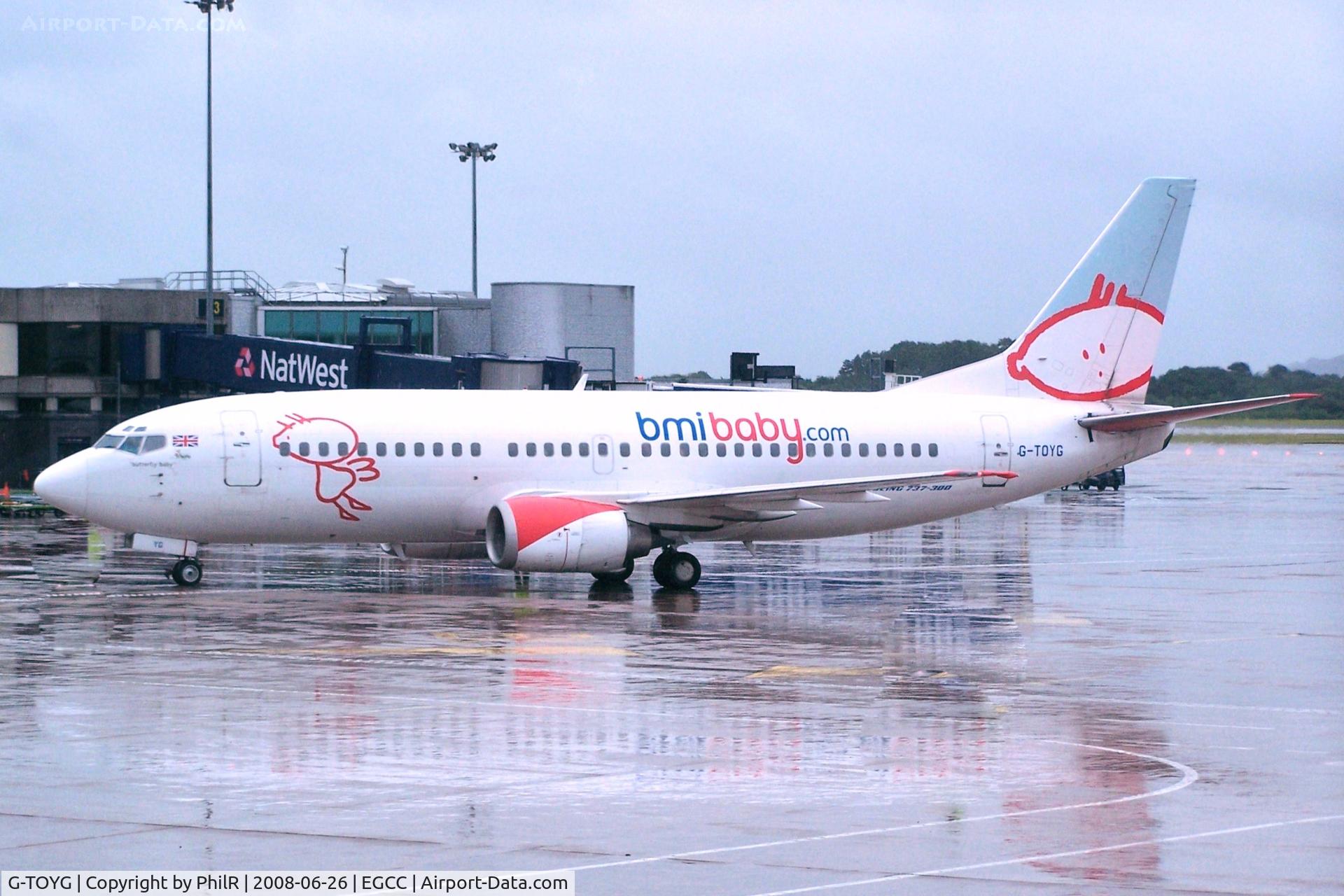 Aircraft G-TOYG, 1998 Boeing 737-36N, c/n 28872 l/n 3082, G-TOYG 1998 B737-300 bmi baby MAN, at EGCC, photo by PhilR