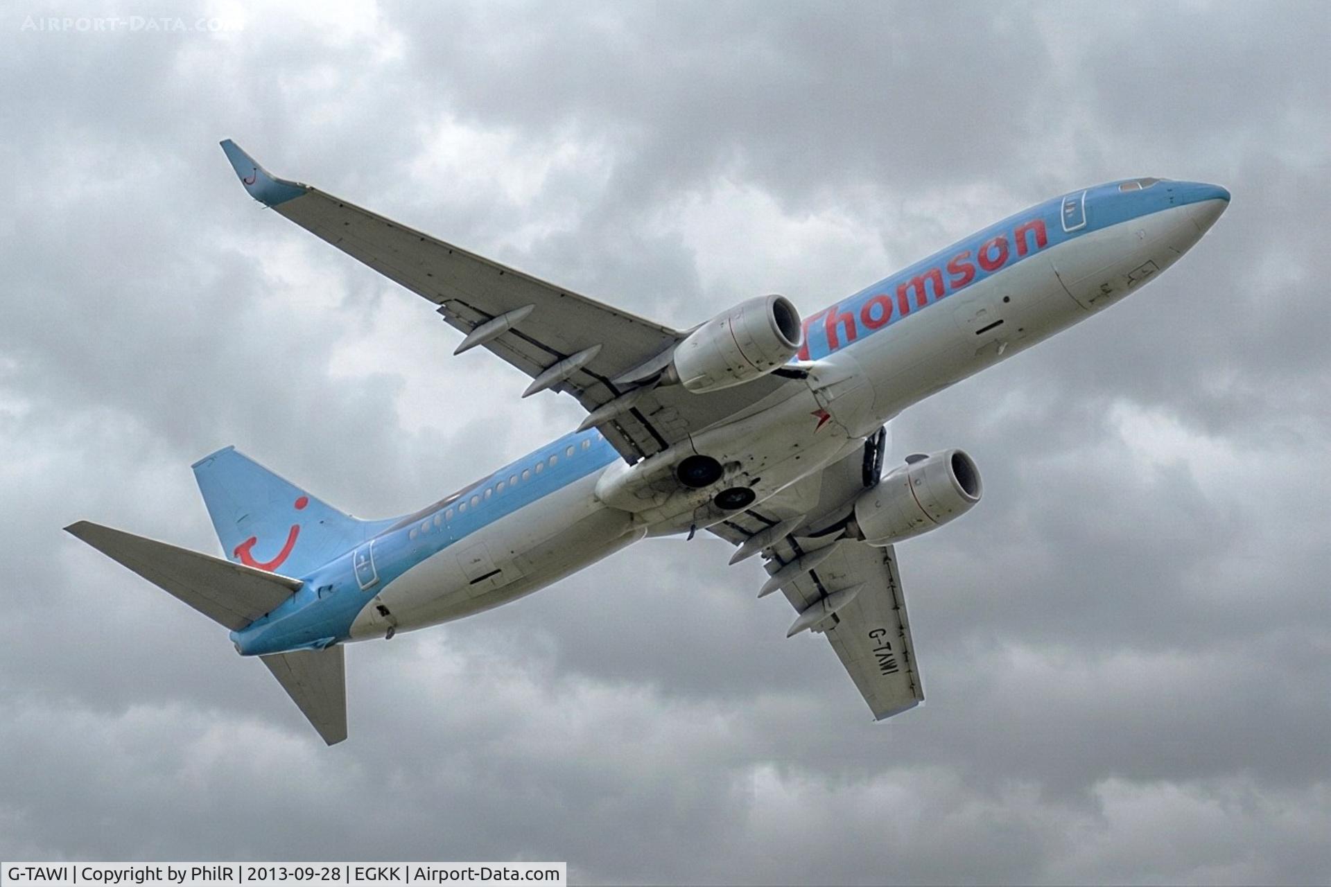 Aircraft G-TAWI, 2012 Boeing 737-8K5, c/n 37267 l/n 4006, G-TAWI 2012 B737-800 Thomson Kingsfold Rally, at EGKK, photo by PhilR