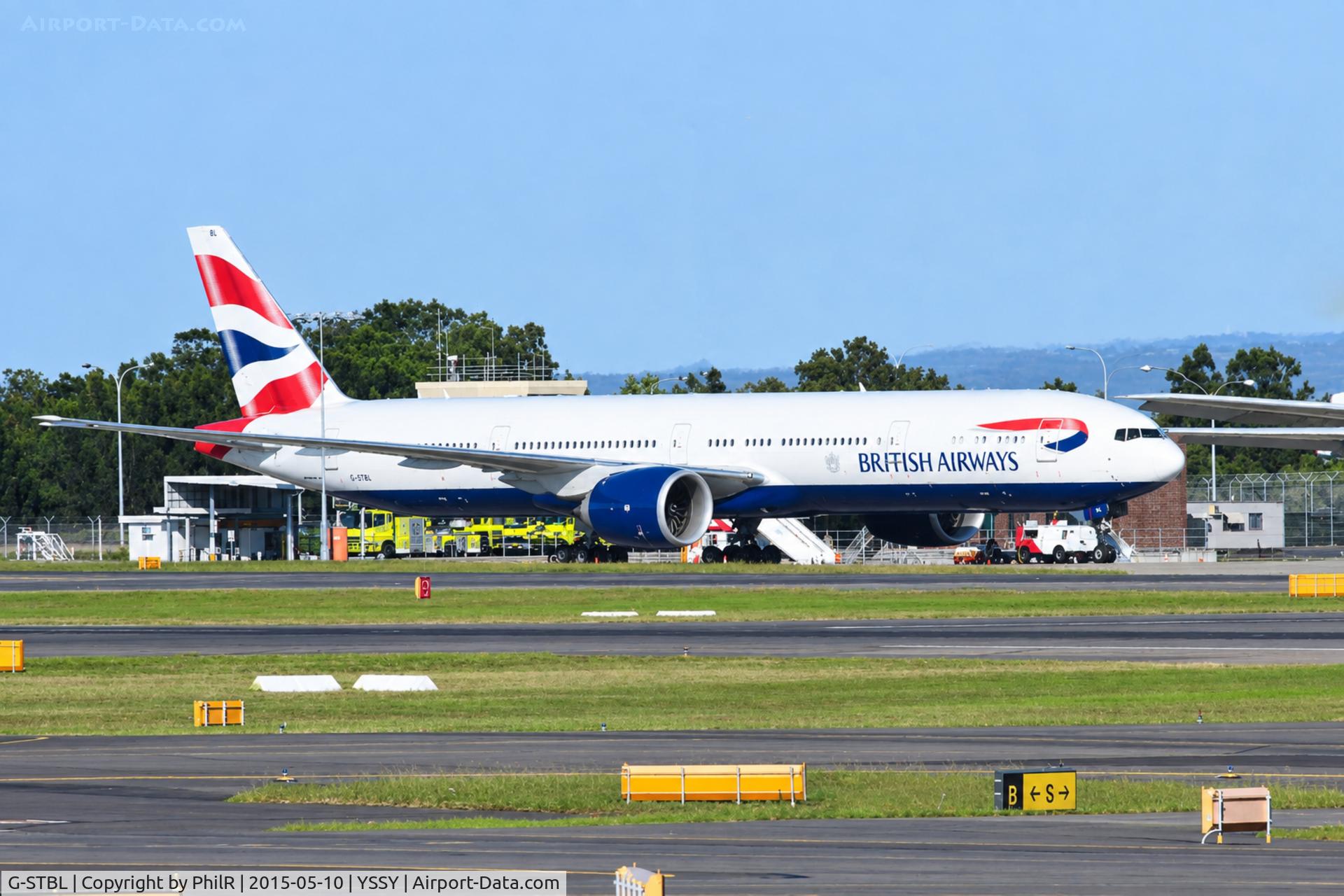 Aircraft G-STBL, 2014 Boeing 777-336/ER, c/n 42124, G-STBL 2014 B777-300 BA SYD, at YSSY, photo by PhilR