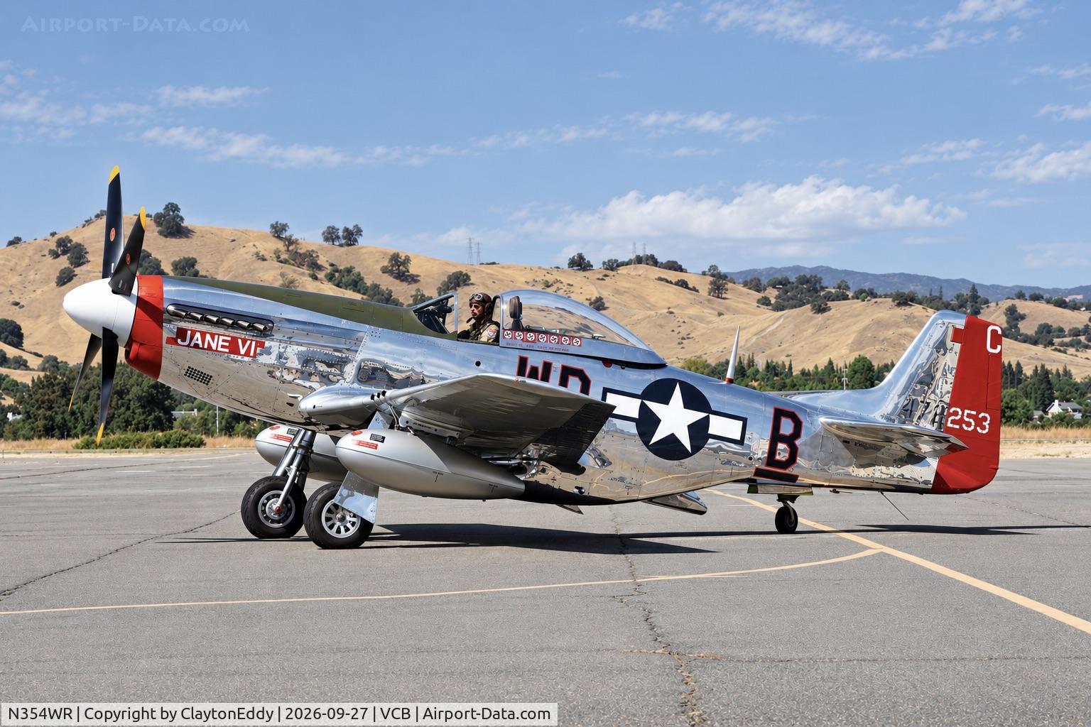 Aircraft N354WR, 1944 North American Aviation Inc P-51D-20-NA, c/n 44-72253, Planes, Trains, and Automobiles Nut Tree Vacaville airport in California 2026, at VCB, photo by ClaytonEddy