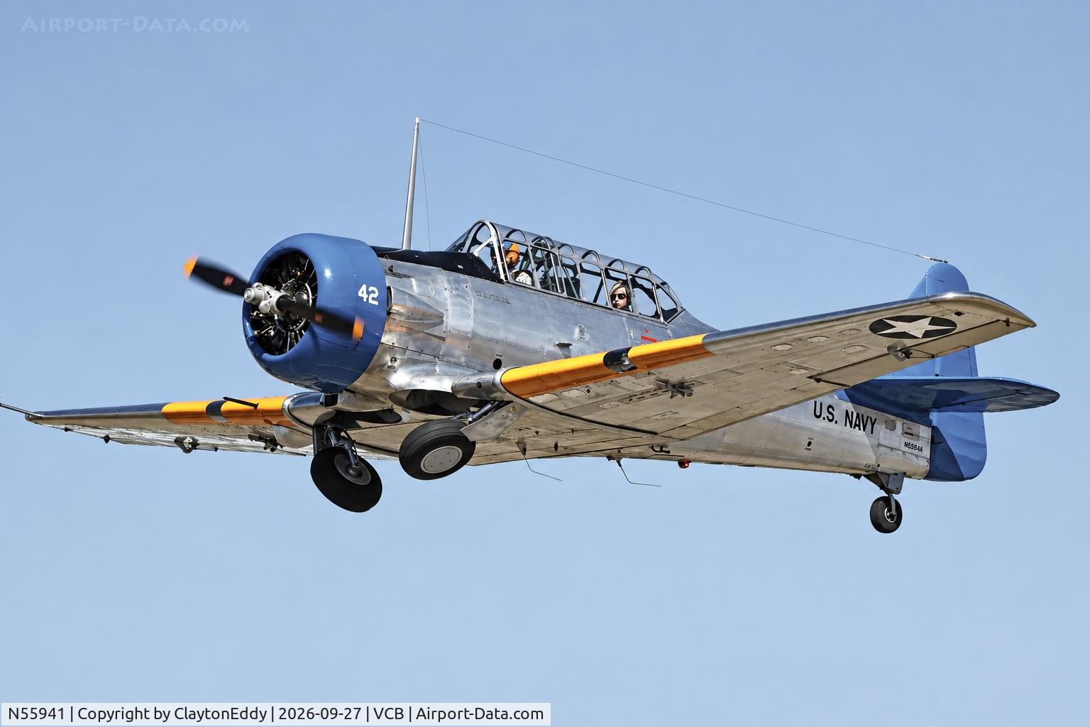 Aircraft N55941, 1942 North American AT-6, c/n 88-9544, Planes, Trains, and Automobiles Nut Tree Vacaville airport in California 2026., at VCB, photo by ClaytonEddy