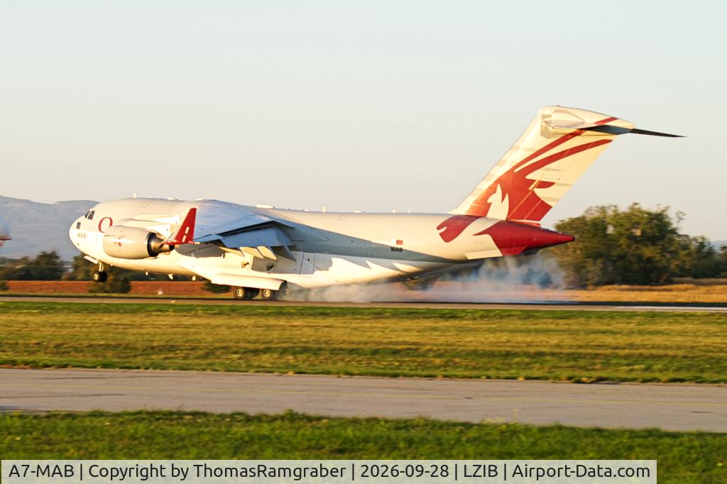 Aircraft A7-MAB, 2009 Boeing C-17A Globemaster III, c/n F-209/QA-2, Qatar - Emiri Boeing C-17 Globemaster III, at LZIB, photo by ThomasRamgraber