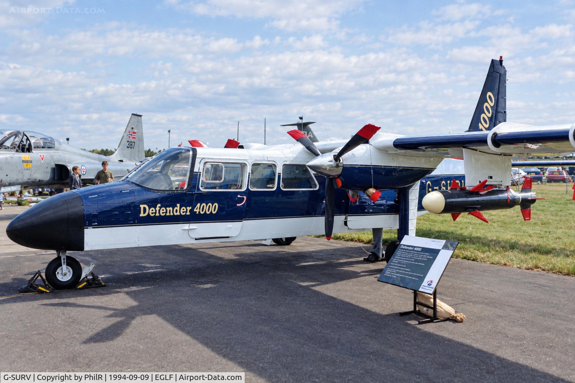 Aircraft G-SURV, 1994 Britten-Norman BN-2T-4S Defender R-2, c/n 4005, G-SURV 1994 BN2T-4S Islander (Defender 4000) SBAC, at EGLF, photo by PhilR