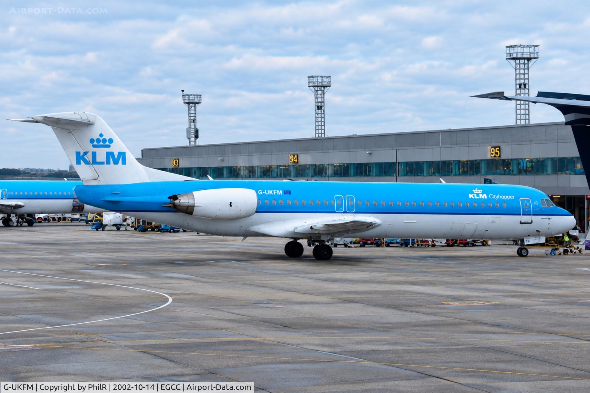 Aircraft G-UKFM, 1989 Fokker 100 (F-28-0100), c/n 11269, G-UKFM 1989 Fokker F-100 KLM UK MAN, at EGCC, photo by PhilR