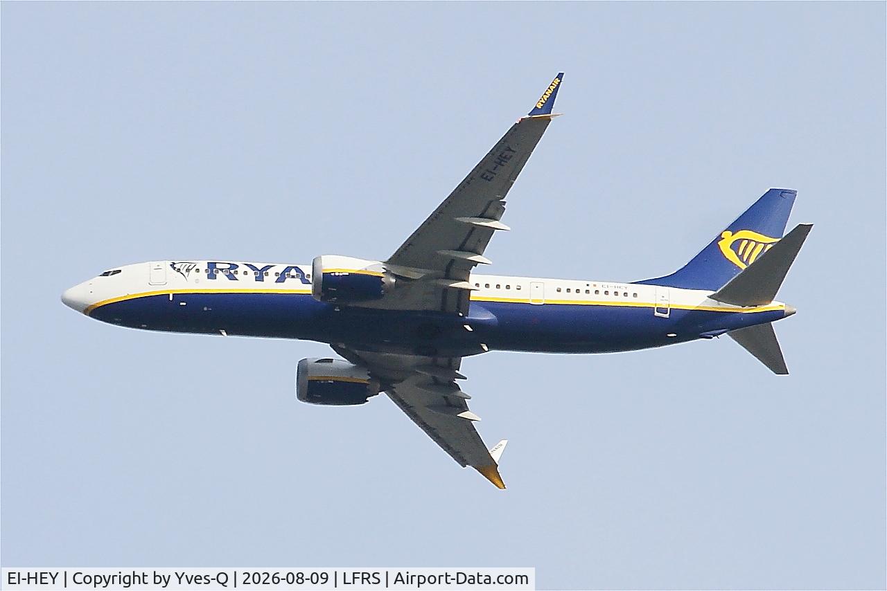 Aircraft EI-HEY, 2022 Boeing 737-8-200 MAX, c/n 62307 l/n 7814, Boeing 737-8-200 MAX, Climbing from rwy 03, Nantes-Atlantique airport (LFRS-NTE), at LFRS, photo by Yves-Q