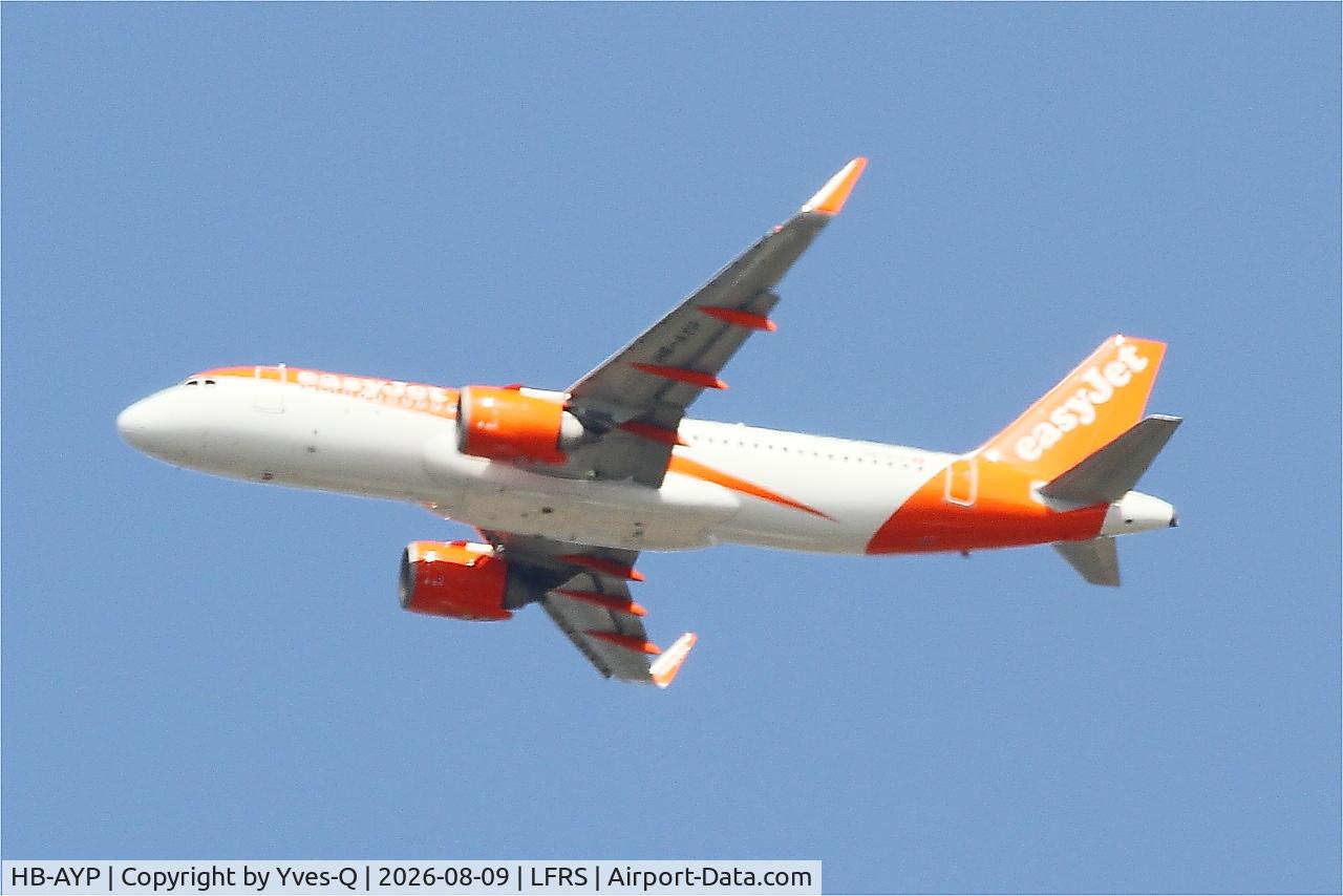 Aircraft HB-AYP, 2022 Airbus A320-251 Neo, c/n 10863, Airbus A320-251, Climbing from rwy 03, Nantes-Atlantique airport (LFRS-NTE), at LFRS, photo by Yves-Q