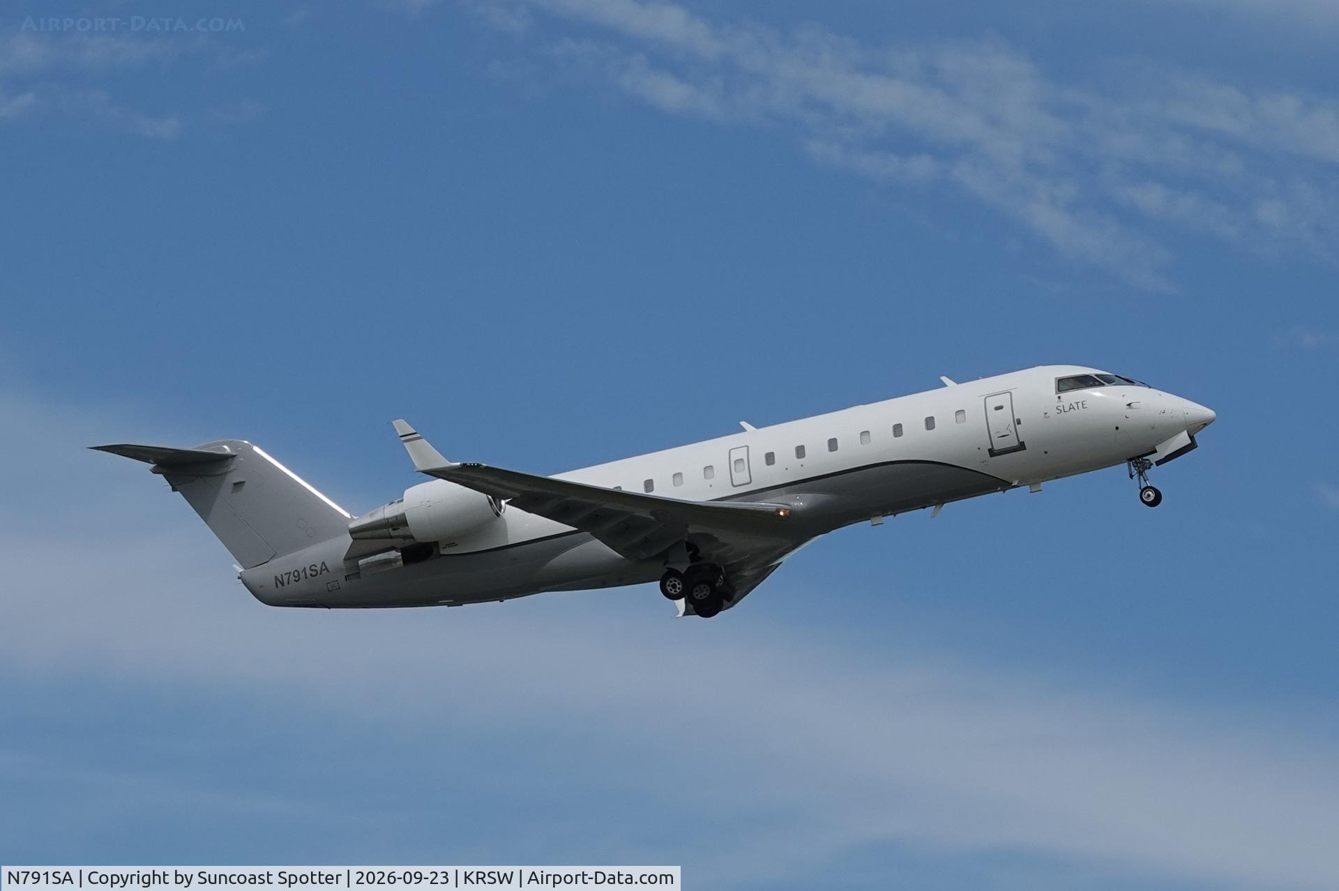 Aircraft N791SA, 2004 Bombardier CRJ-200LR (CL-600-2B19), c/n 7968, Slate Global 791 departs Southwest Florida International Airport enroute to Cleveland-Hopkins International Airport, at KRSW, photo by Suncoast Spotter