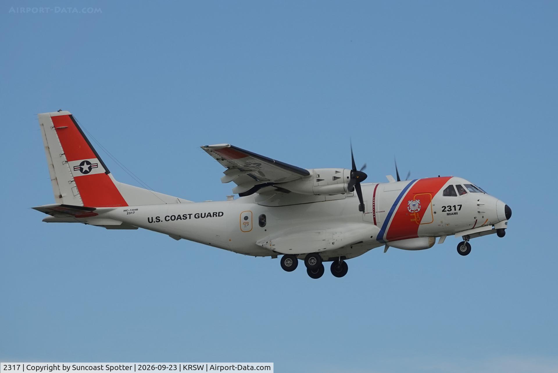 Aircraft 2317, 2014 Airtech HC-144A Ocean Sentry (CN-235M-300), c/n C210, Coast Guard 2317 works in the pattern at Southwest Florida International Airport, at KRSW, photo by Suncoast Spotter