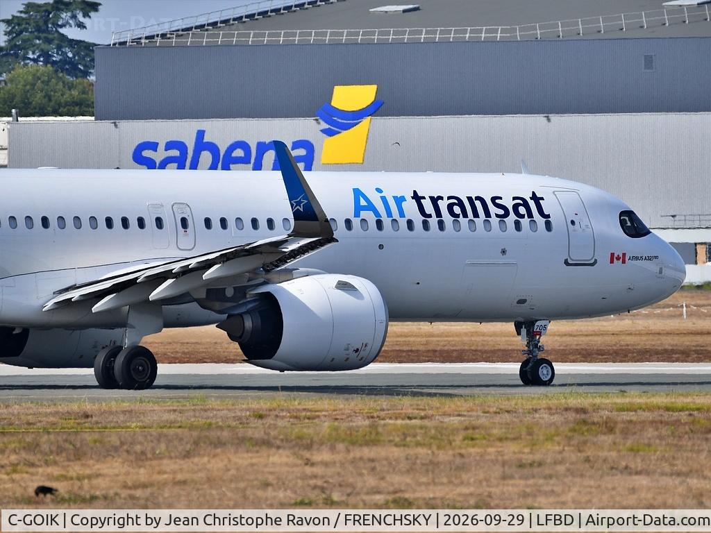 Aircraft C-GOIK, 2020 Airbus A321-271NX, c/n 9419, Bordeaux (BOD) Montreal (YUL) TS517, at LFBD, photo by Jean Christophe Ravon / FRENCHSKY