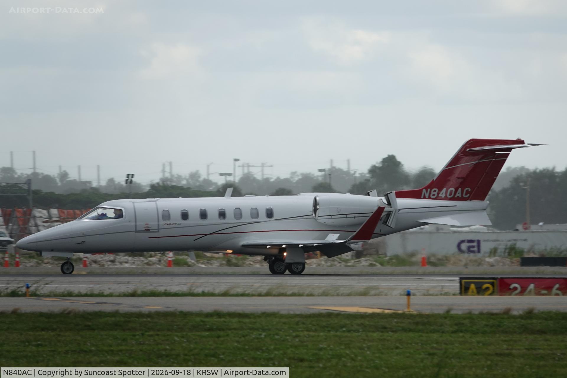 Aircraft N840AC, 2004 Learjet Inc 45, c/n 2013, N840AC Learjet 40 Southwest Florida International Airport Fort Myers, Florida September 18, 2026 Learjet arrives at Southwest Florida International Airport following a weather diversion on a flight from Cozumel International Airport to Fort Lauderdale-Ho, at KRSW, photo by Suncoast Spotter