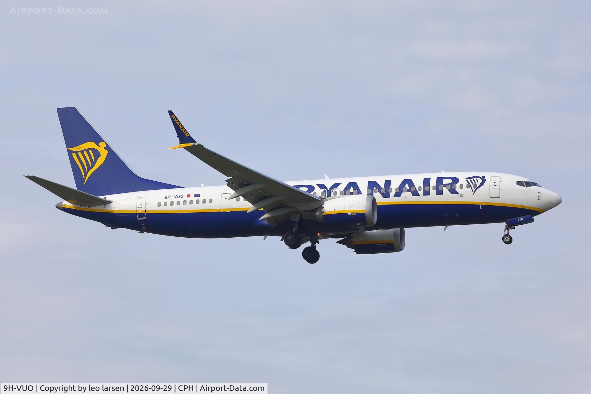 Aircraft 9H-VUO, 2021 Boeing 737-8-200 MAX, c/n 65884 l/n 8132, Copenhagen 29.9.2026, at CPH, photo by leo larsen