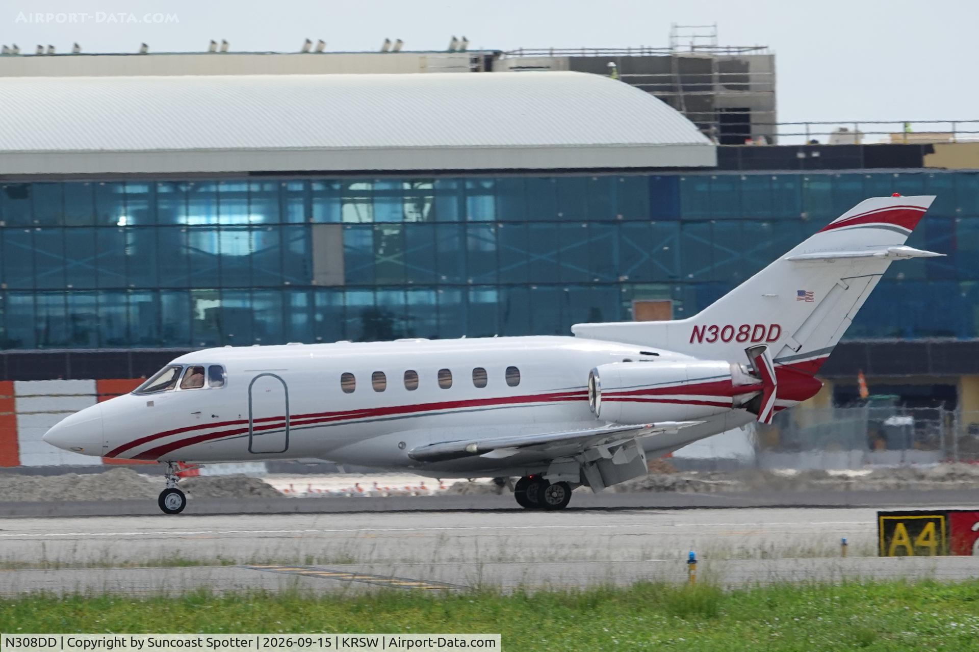 Aircraft N308DD, 2004 Raytheon HAWKER 800XP, c/n 258665, All Star 665 arrives at Southwest Florida International Airport following flight from Atlantic City International Airport, at KRSW, photo by Suncoast Spotter