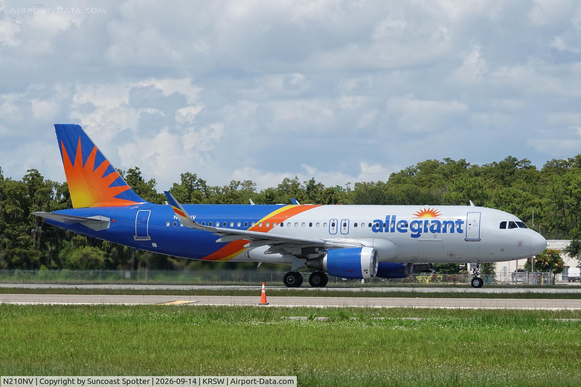 Aircraft N210NV, 2013 Airbus A320-214, c/n 5540, Allegiant 1580 departs Southwest Florida International Airport enroute to Appleton International Airport, at KRSW, photo by Suncoast Spotter
