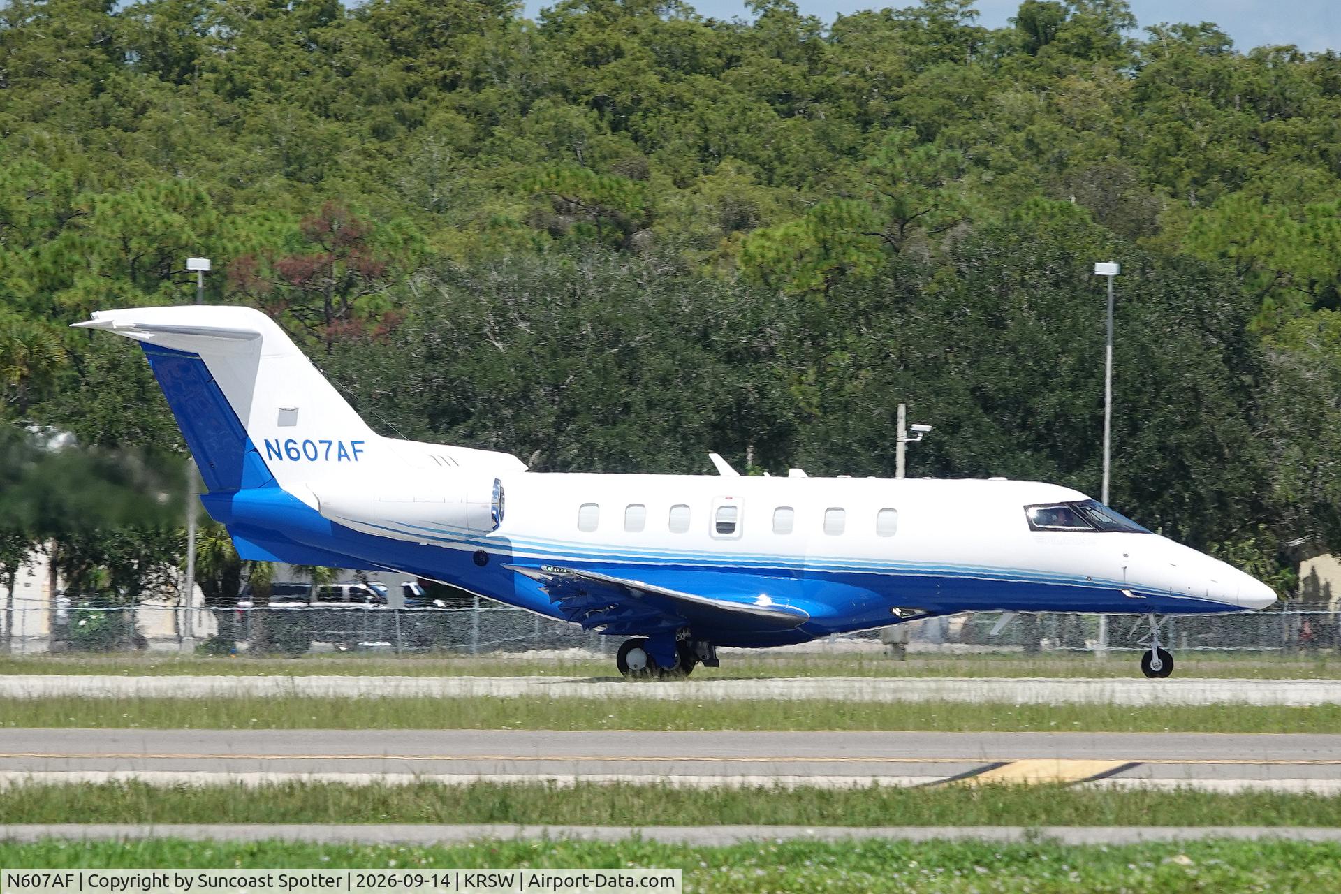 Aircraft N607AF, 2025 Pilatus Aircraft PC-24, c/n 607, Chronos 25 departs Southwest Florida International Airport enroute to East Hampton Airport, at KRSW, photo by Suncoast Spotter
