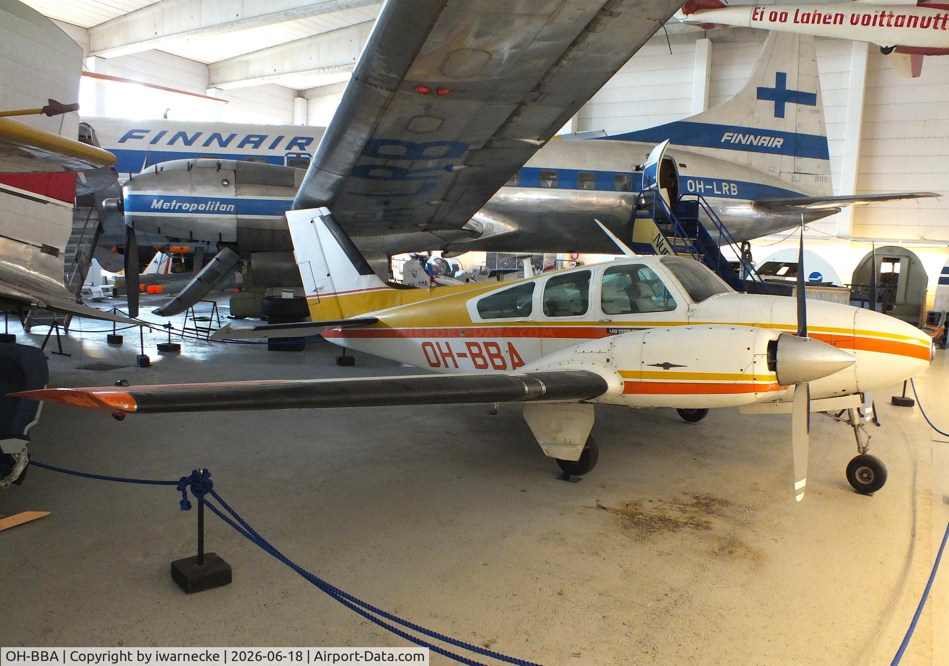 Aircraft OH-BBA, 1962 Beech 95-A55 Baron, c/n TC-261, Beech 95-A55 Baron at the Suomen Ilmailumuseo (Finnish Aviation Museum), Vantaa, photo by iwarnecke