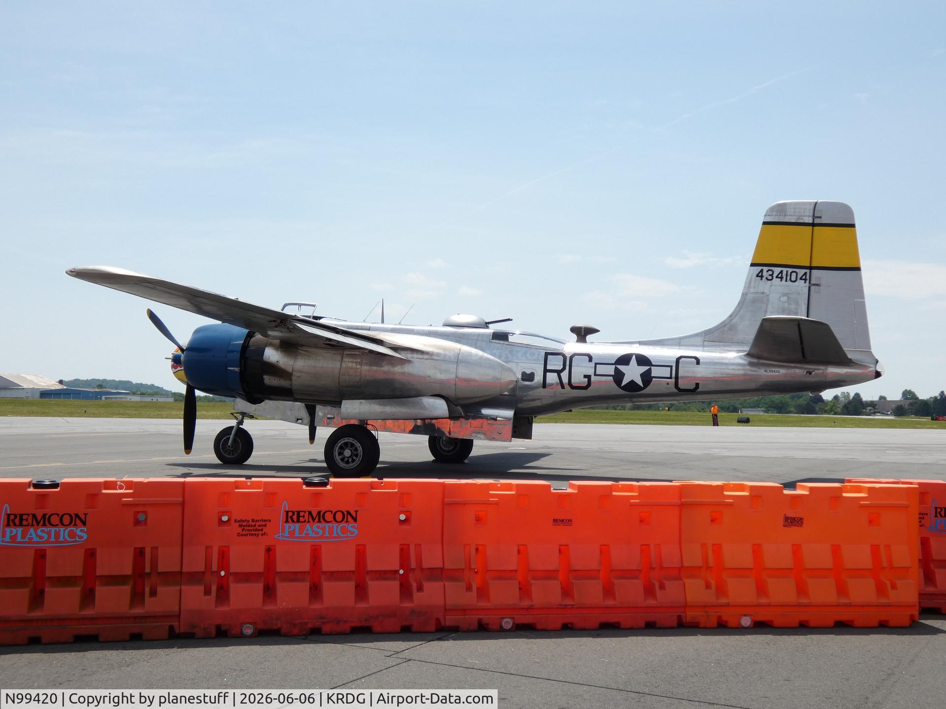 Aircraft N99420, 1944 Douglas B-26B Invader, c/n 27383, Silver Dragon, at KRDG, photo by planestuff