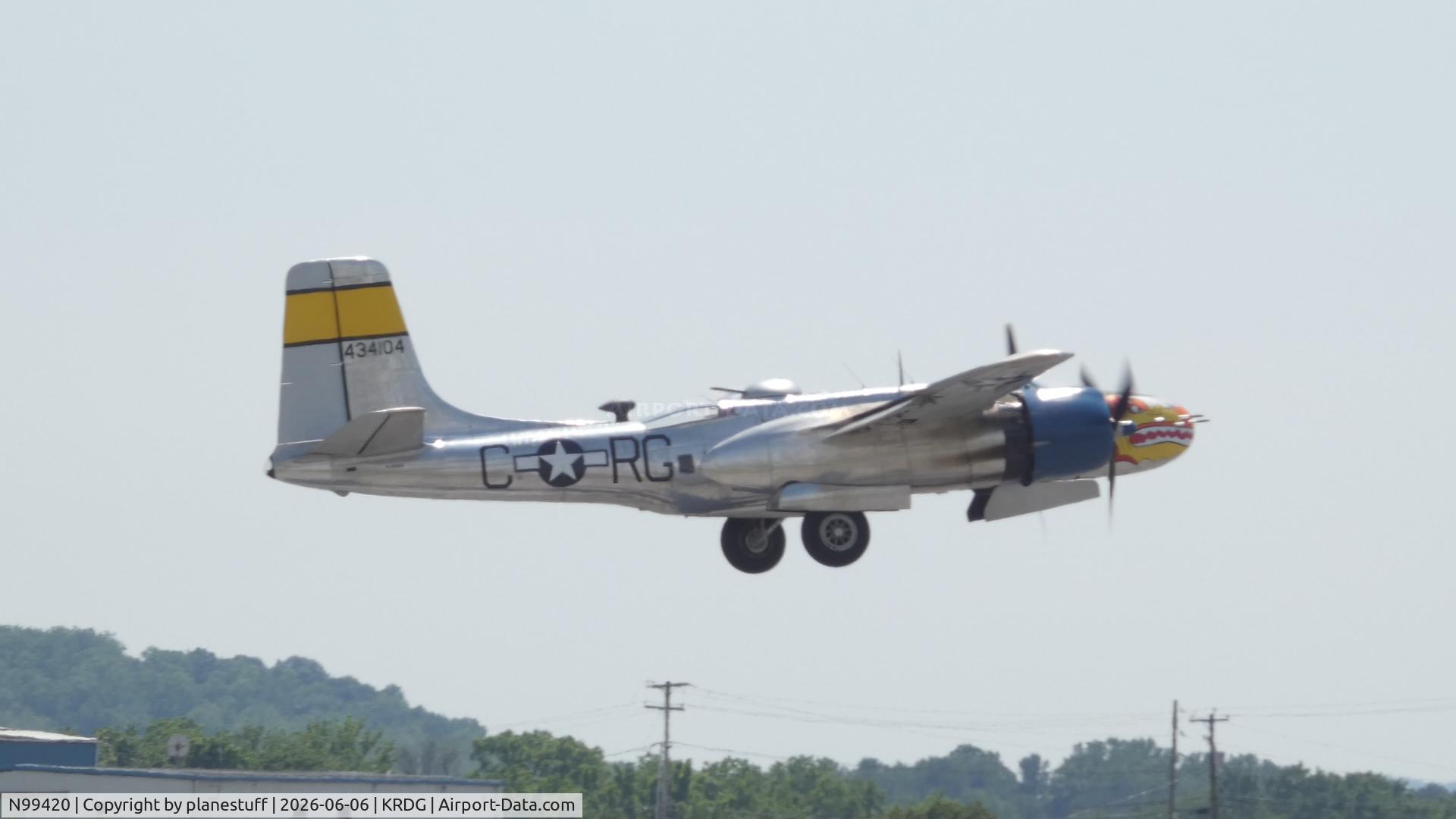 Aircraft N99420, 1944 Douglas B-26B Invader, c/n 27383, WWII Weekend 2026, at KRDG, photo by planestuff