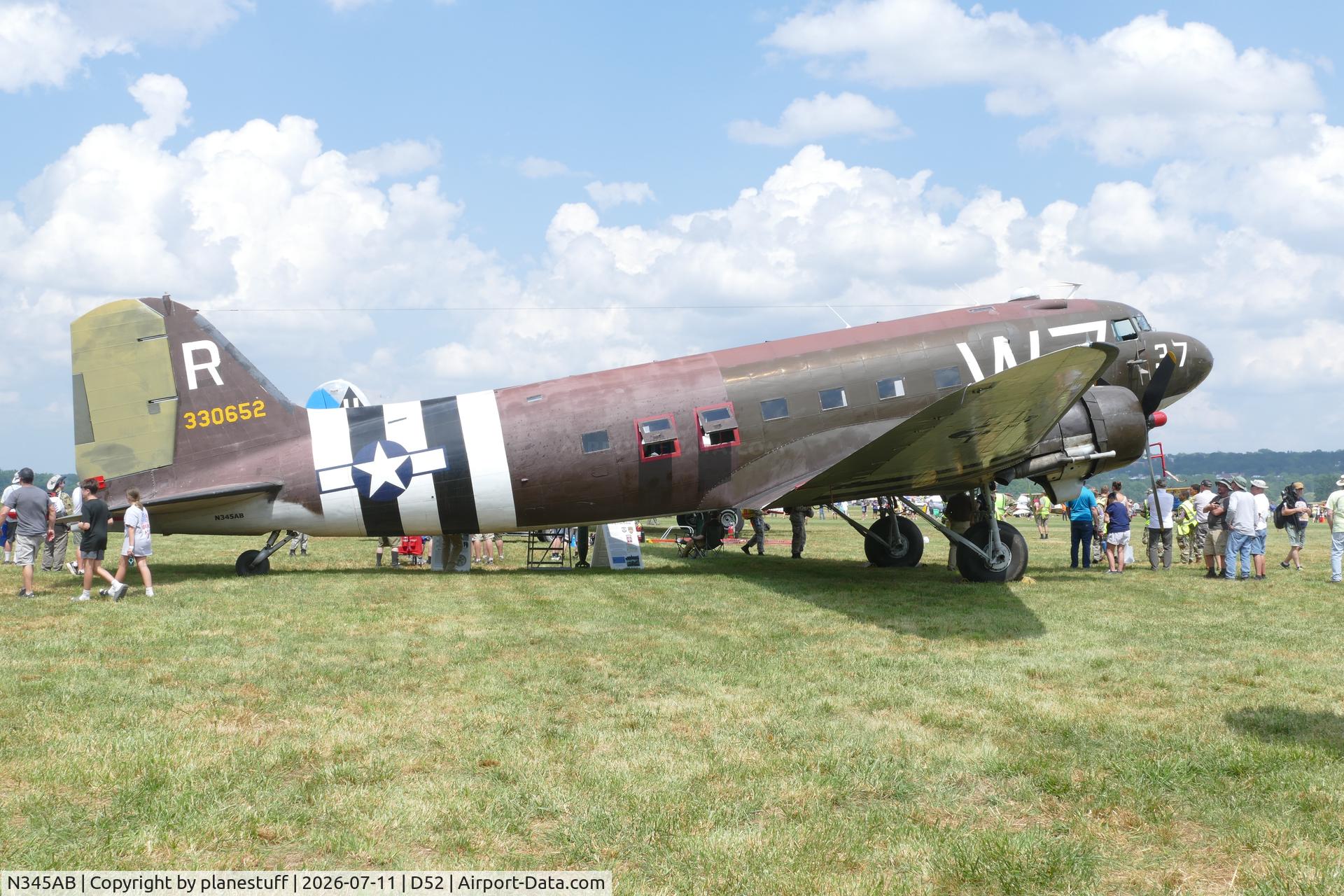 Aircraft N345AB, 1943 Douglas DC3C-S1C3G (C-47A), c/n 13803, Whiskey Seven, at D52, photo by planestuff