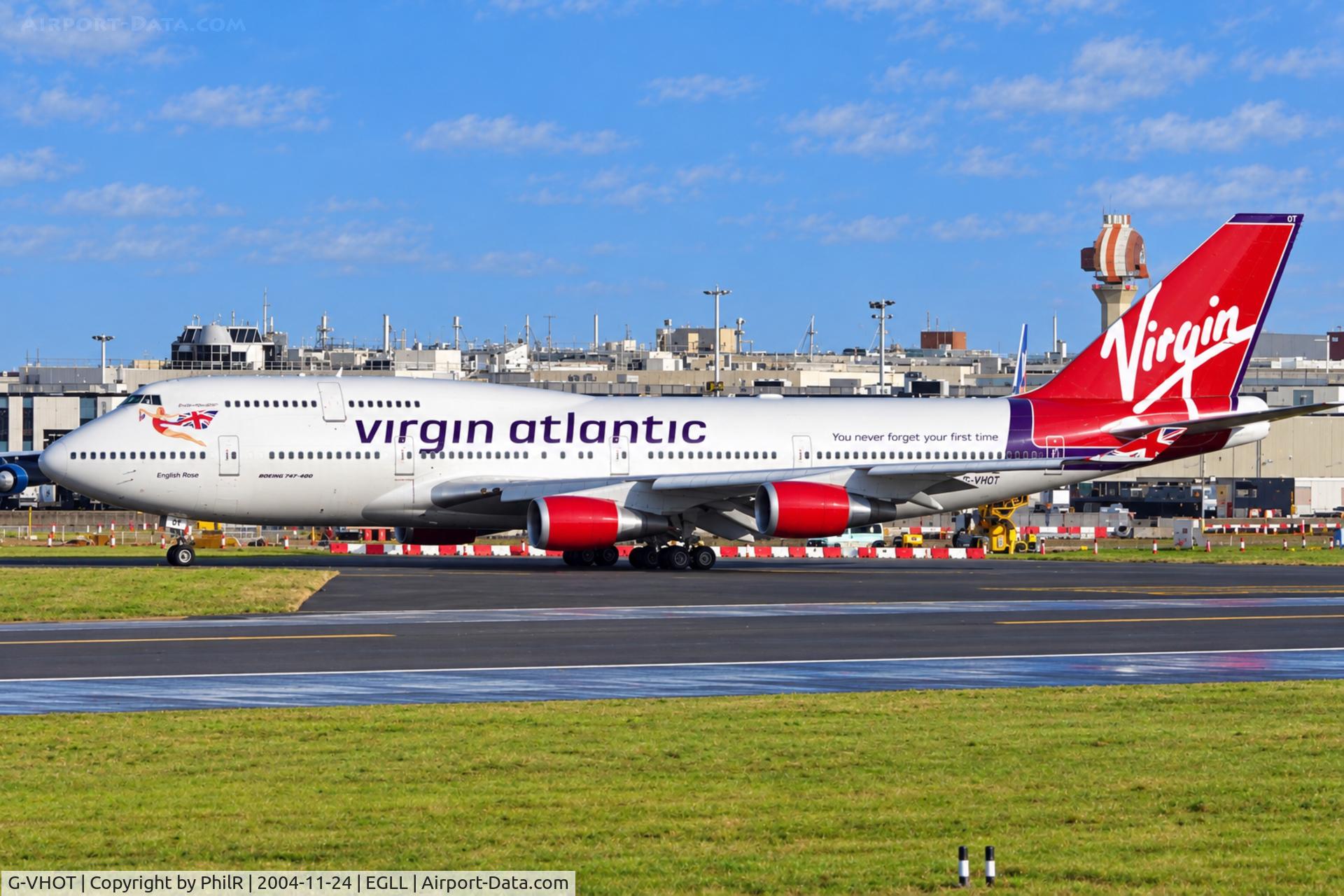 Aircraft G-VHOT, 1994 Boeing 747-4Q8, c/n 26326, G-VHOT 1994 B747-400 Virgin Atlantic LHR, at EGLL, photo by PhilR