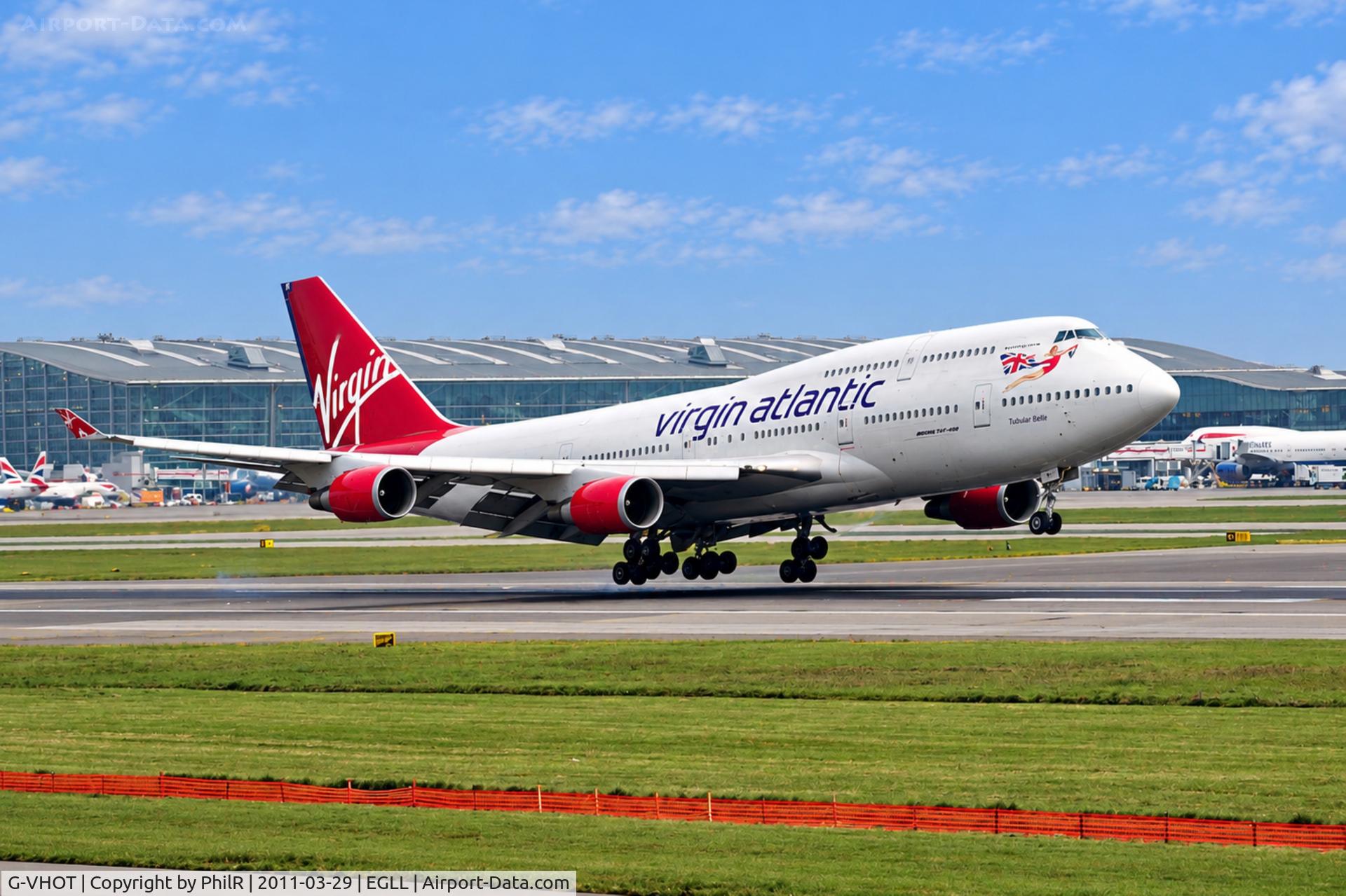 Aircraft G-VHOT, 1994 Boeing 747-4Q8, c/n 26326, G-VHOT 1994 B747-400 Virgin Atlantic LHR, at EGLL, photo by PhilR