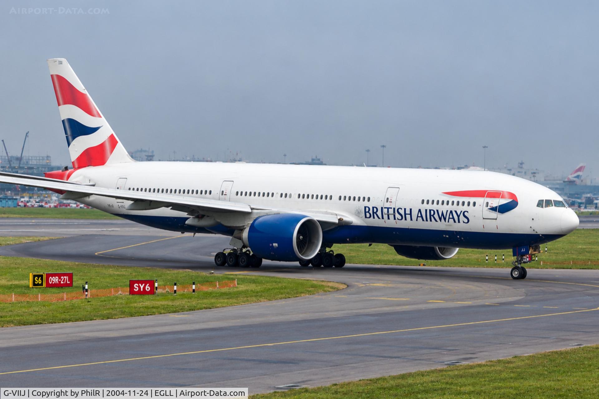 Aircraft G-VIIJ, 1997 Boeing 777-236/ER, c/n 27492, G-VIIJ 1997 B777-200 BA LHR, at EGLL, photo by PhilR