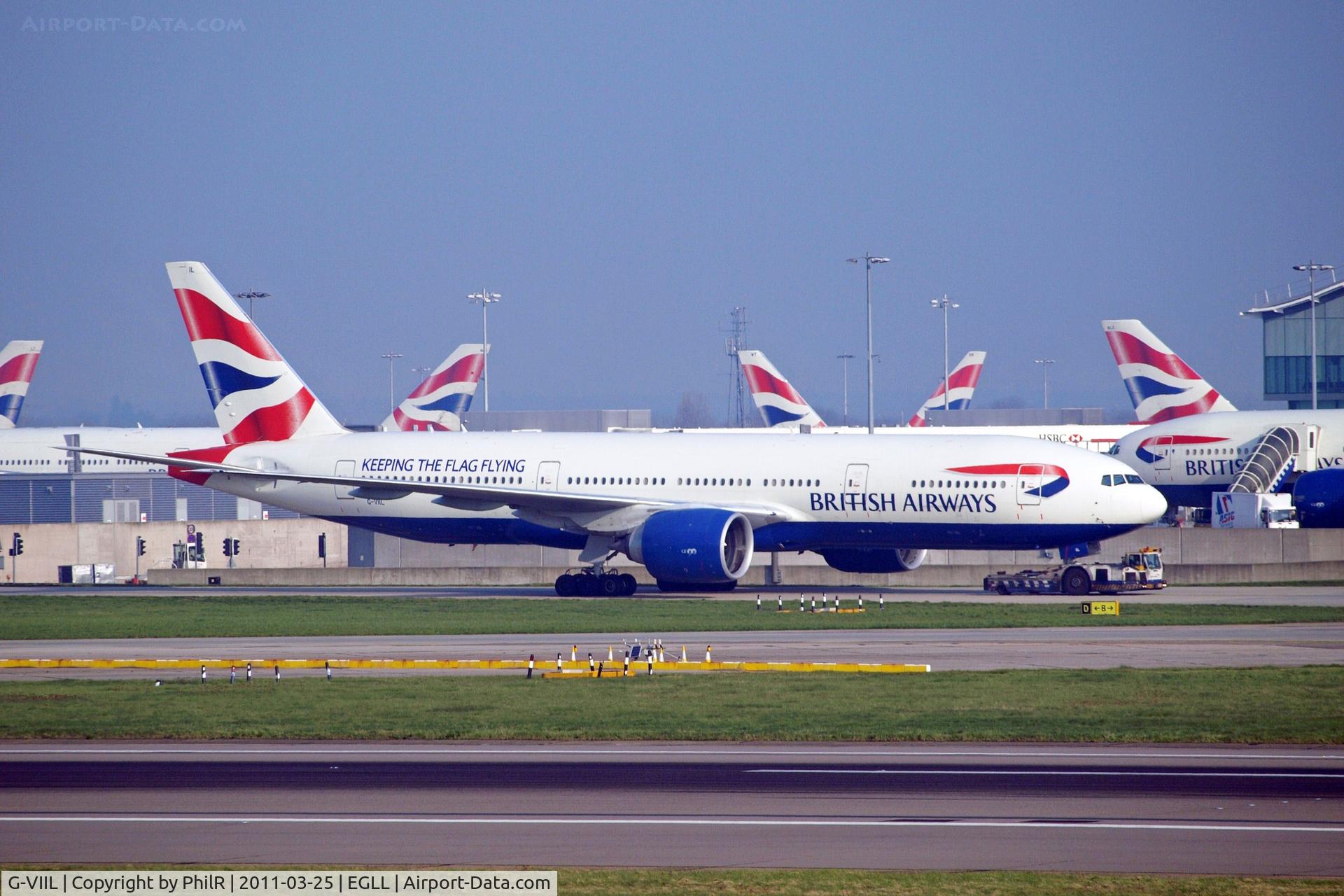 Aircraft G-VIIL, 1998 Boeing 777-236/ER, c/n 27493 l/n 127, G-VIIL 1998 B777-200 BA LHR, at EGLL, photo by PhilR