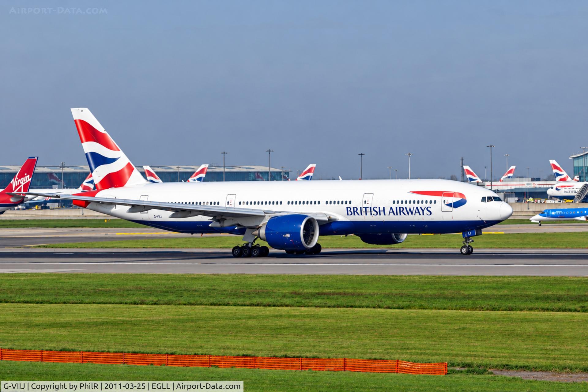 Aircraft G-VIIJ, 1997 Boeing 777-236/ER, c/n 27492, G-VIIJ 1997 B777-200 BA LHR, at EGLL, photo by PhilR