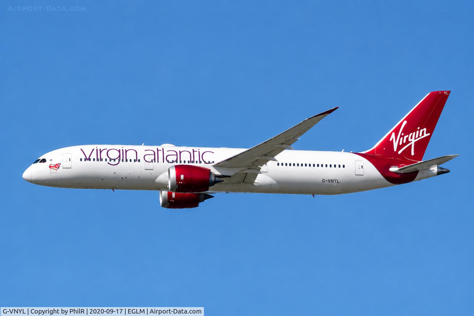 Aircraft G-VNYL, 2014 Boeing 787-9 Dreamliner, c/n 37981, G-VNYL 2018 Boeing 787-900 Virgin ATlantic White Waltham G, at EGLM, photo by PhilR