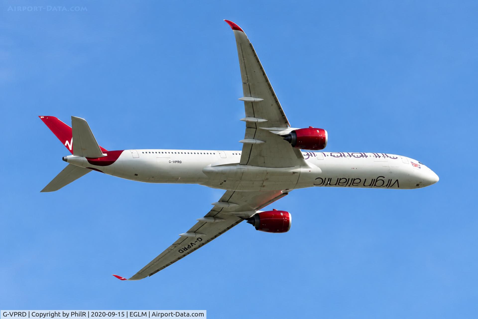 Aircraft G-VPRD, 2019 Airbus A350-1041, c/n 319, G-VPRD 2019 Airbus A350-1000 Virgin OTT Woodley, at EGLM, photo by PhilR