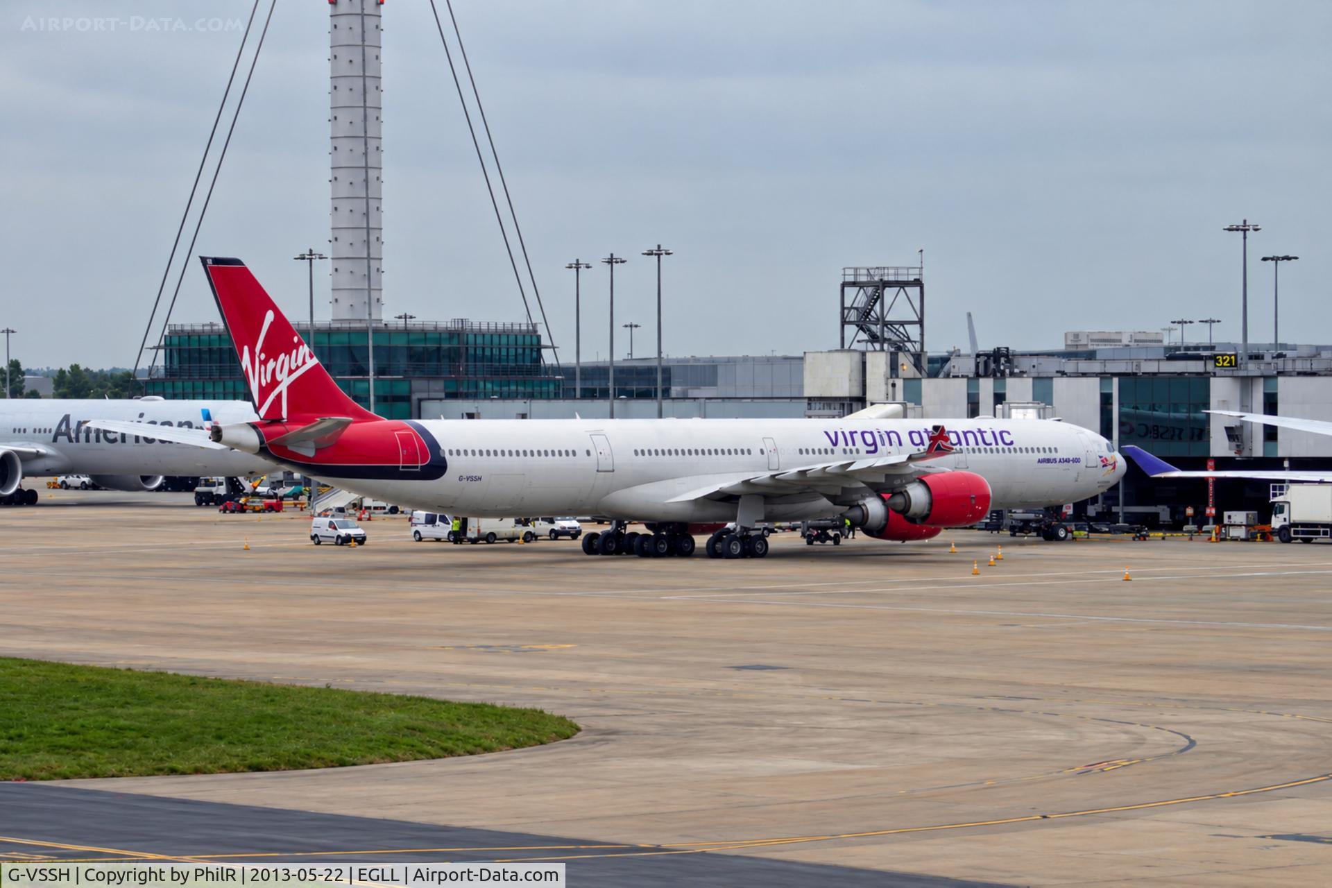Aircraft G-VSSH, 2004 Airbus A340-642, c/n 615, G-VSSH 2004 A340-600 Virgin LHR, at EGLL, photo by PhilR