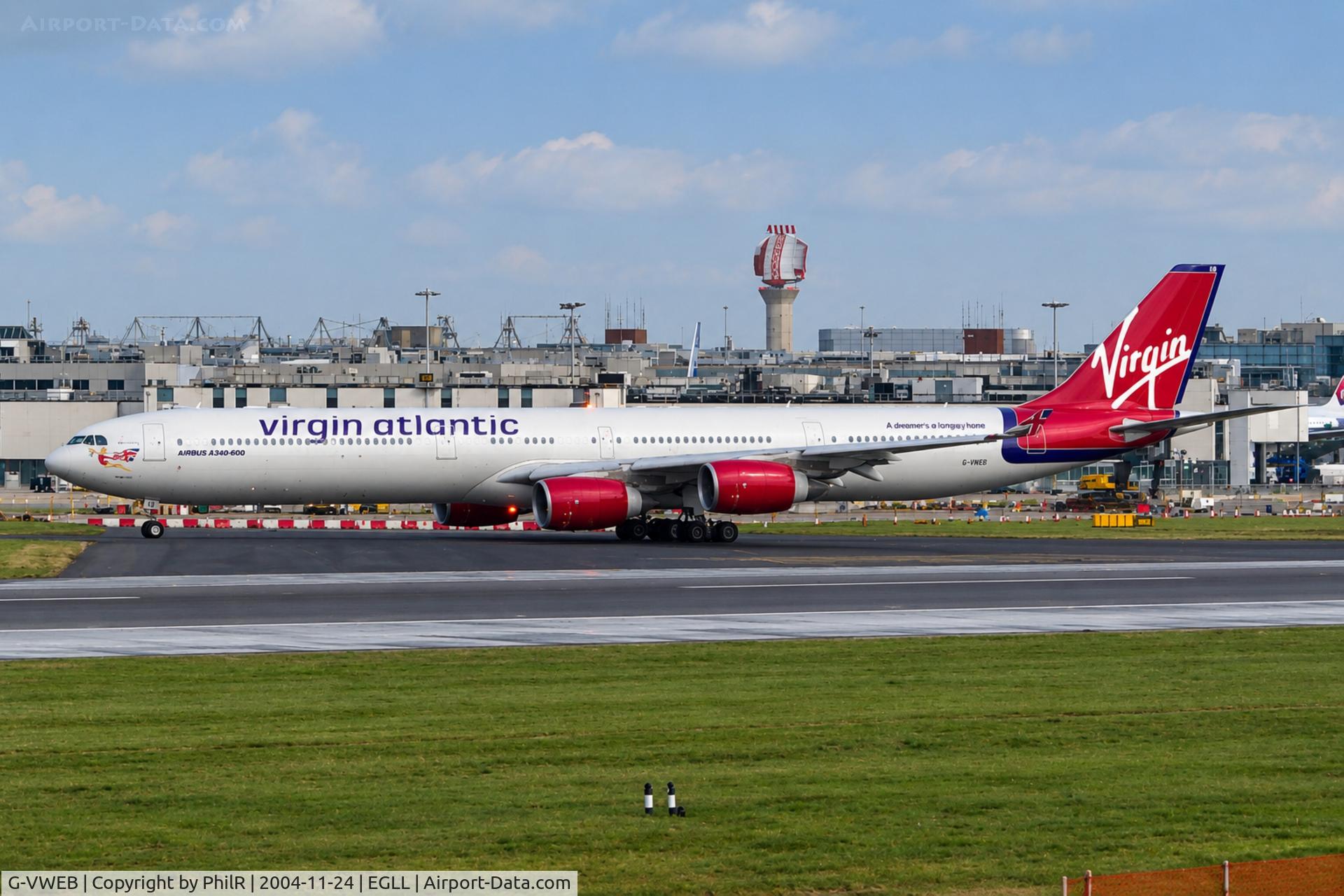 Aircraft G-VWEB, 2006 Airbus A340-642, c/n 787, G-VWEB 2006 A340-600 Virgin Atlantic LHR, at EGLL, photo by PhilR