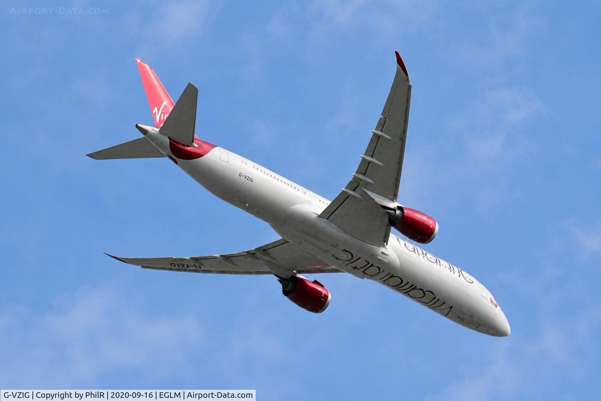 Aircraft G-VZIG, 2015 Boeing 787-9 Dreamliner Dreamliner, c/n 37969, G-VZIG 2015 Boeing 7877-900 Virgin OTT Woodley, at EGLM, photo by PhilR